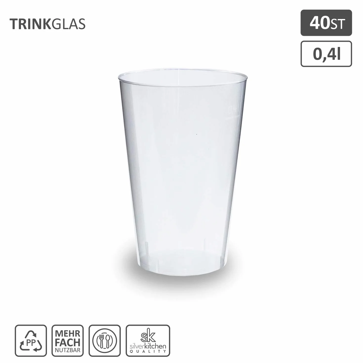 Kubki do picia z twardego plastiku, przezroczyste, 400 ml, 40 sztuk + 4 dodatkowe kubki (1 opakowanie)
