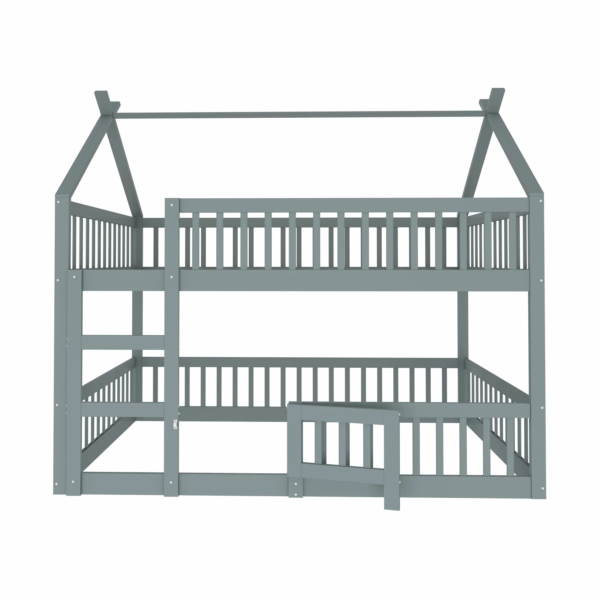 Dziecięce łóżko piętrowe 140 x 200, rodzinne łóżko dziecięce, ze schodami, styl loft, rama łóżka piętrowego z litego drewna, kolor szary