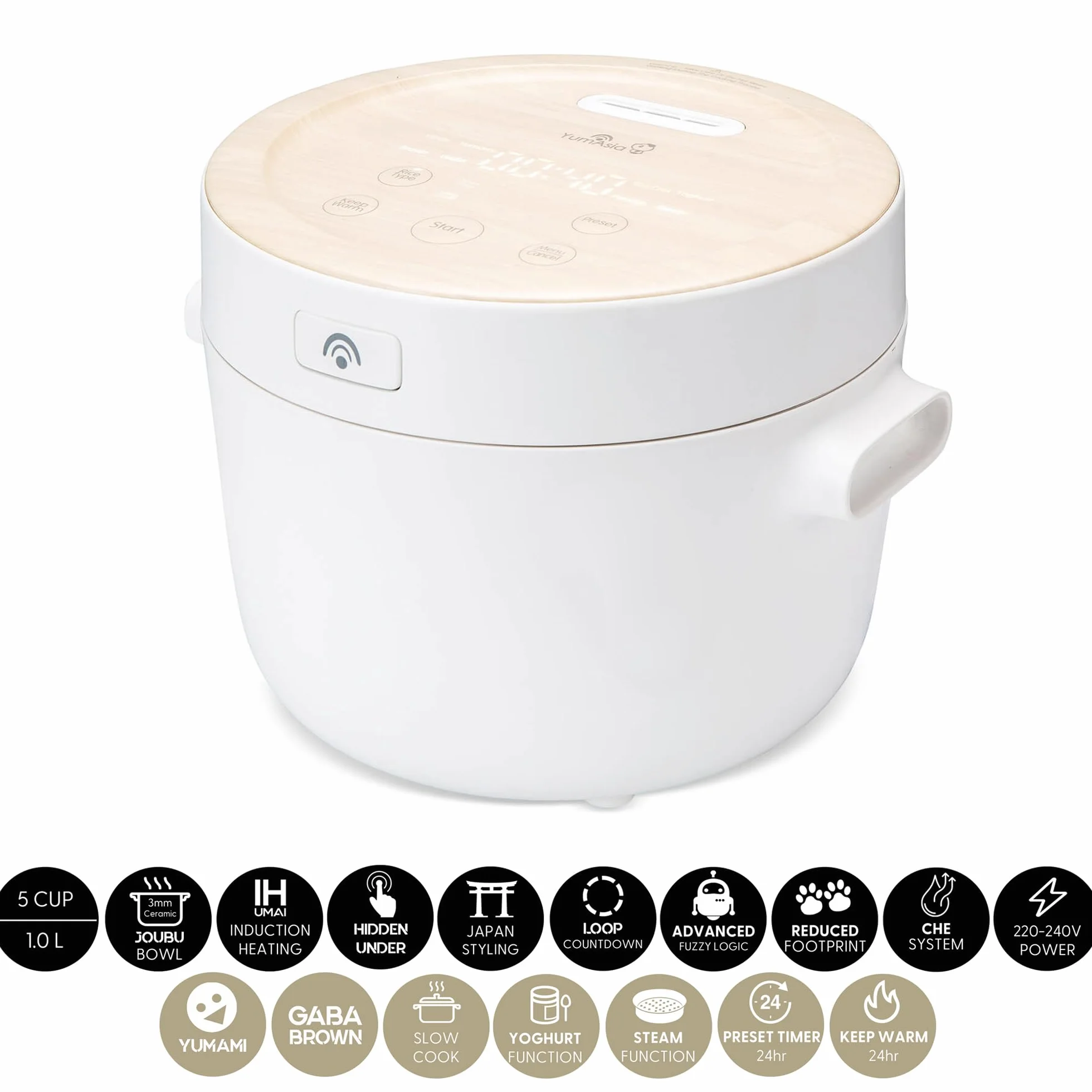 Yum Asia Fuji Rice Cooker z ogrzewaniem indukcyjnym (IH) i powłoką ceramiczną Joubu (5 filiżanek, 1 litr) 5 funkcji gotowania ryżu, 4 funkcje multicookera, ukryty wyświetlacz LED