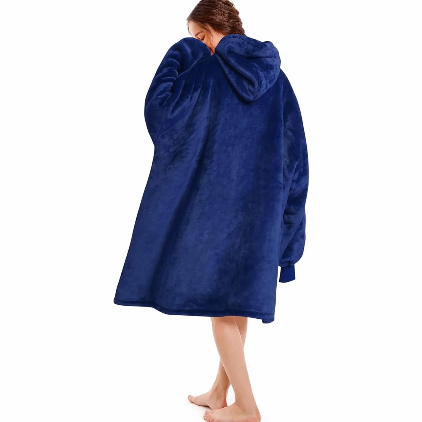 Koc z kapturem - Przytulna bluza oversize w kolorze niebieskim dla kobiet, w jednym rozmiarze, miękka i ciepła do wewnątrz i na zewnątrz Bluza jak przytulny koc