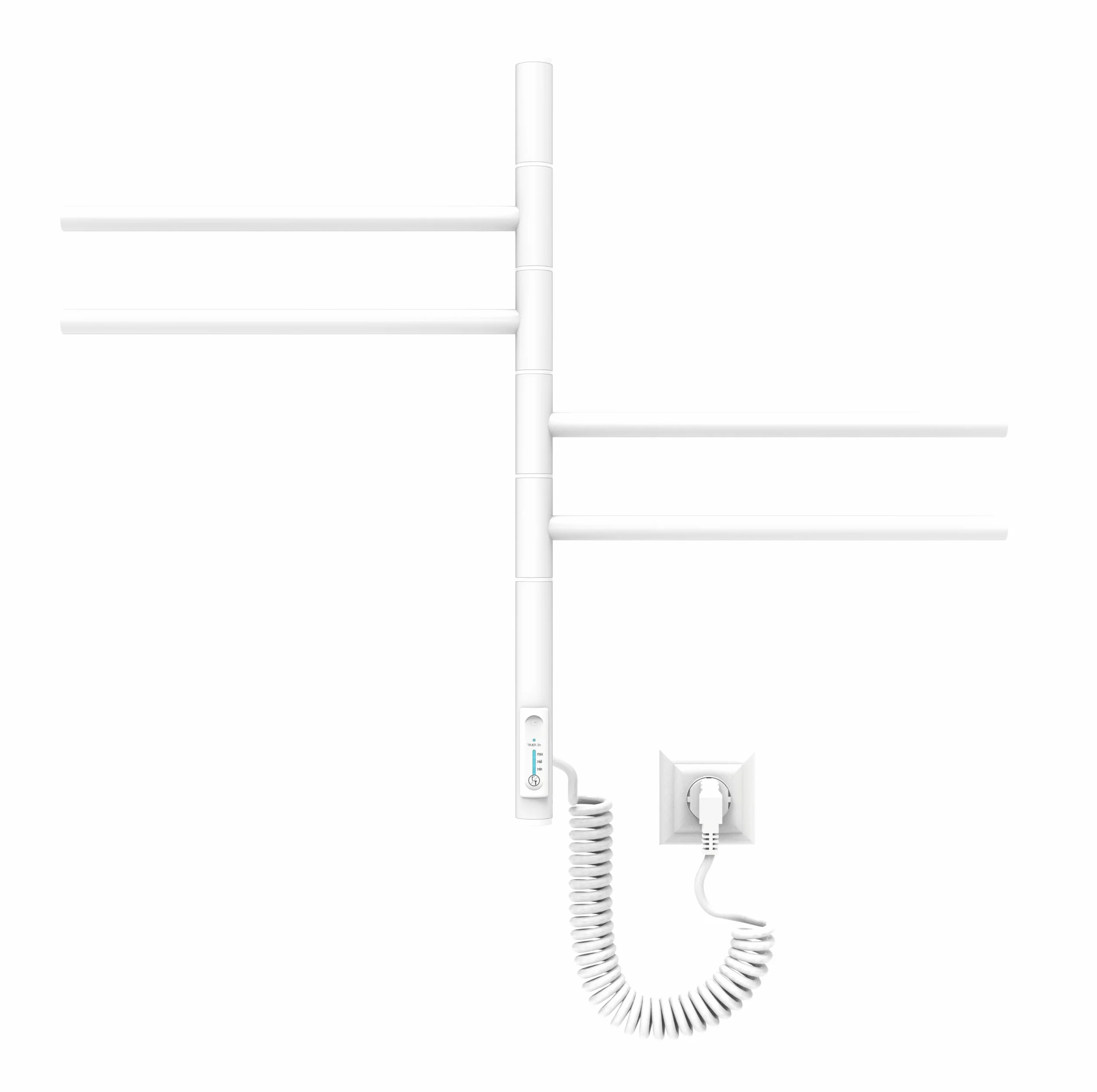 ELNA® Grzejnik łazienkowy elektryczny biały połysk RAL 9003 62x40 cm, 57W – Suszarka na ręczniki ze stali nierdzewnej 304 z timerem i termostatem, IP44 – 4 ramion obrotowych 180°, montaż na ścianie