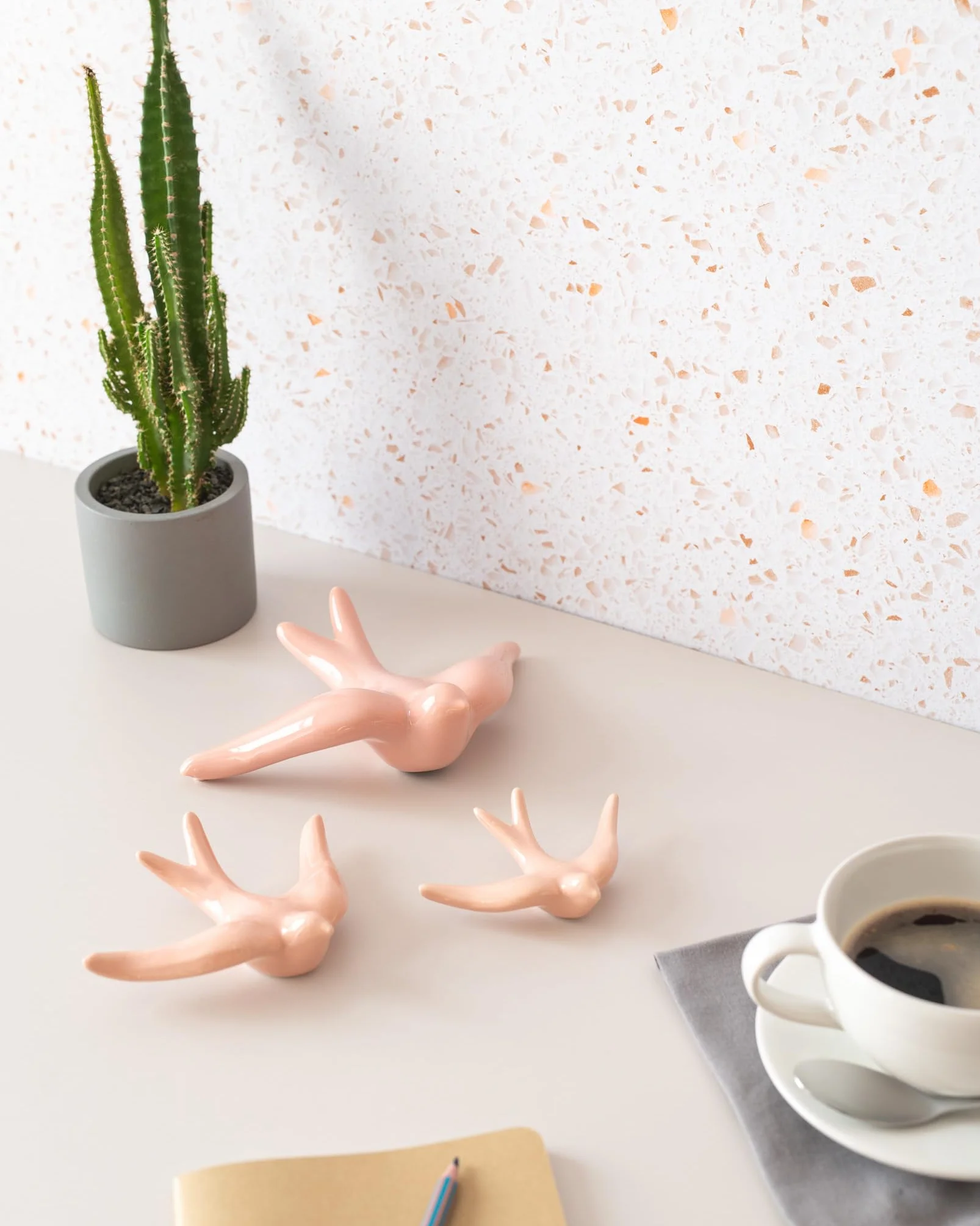 Ceramiczne jaskółki zestaw 3 dekoracja ścienna ręcznie wykonana czarny