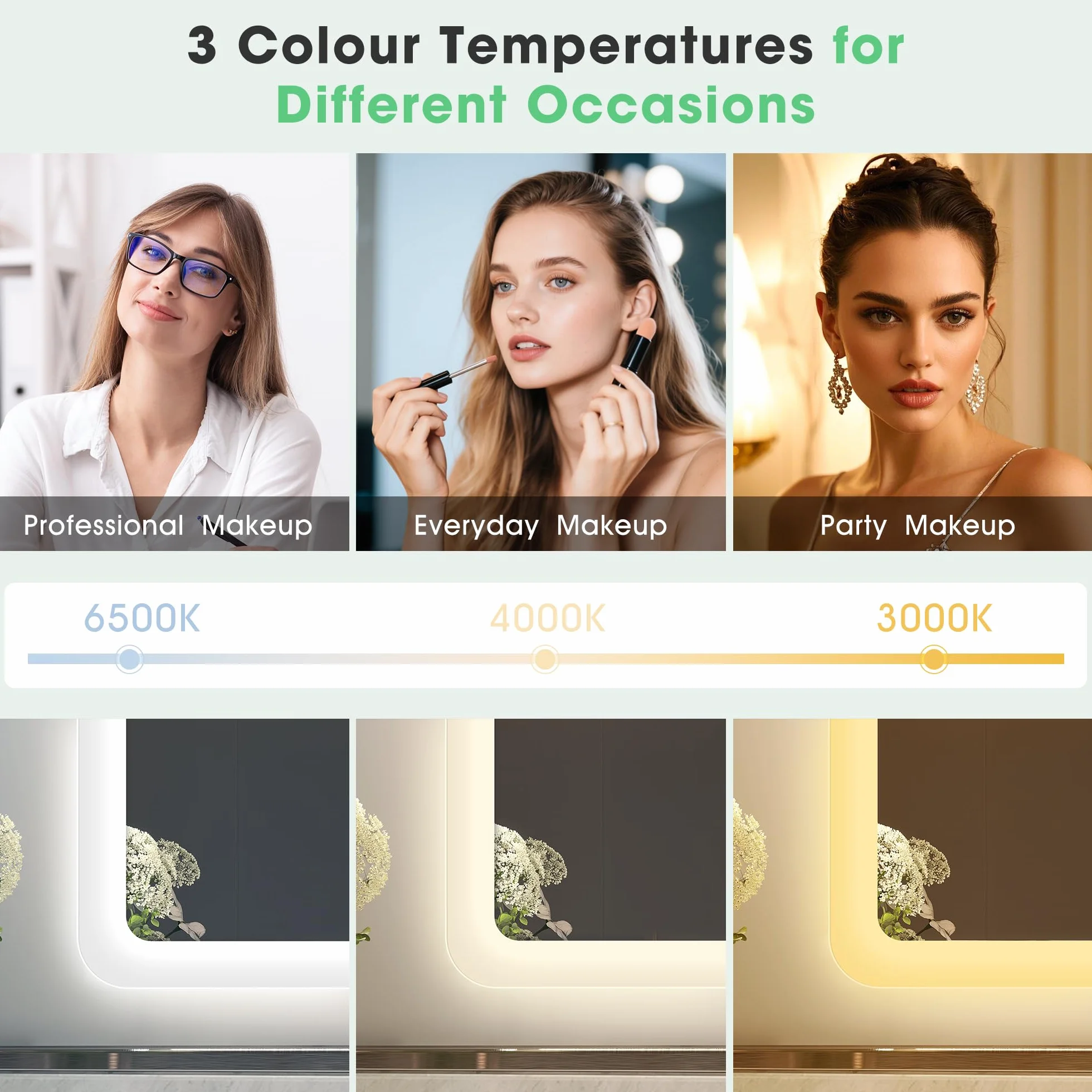 S'bagno Lustro łazienkowe z oświetleniem LED, 120 x 70 cm, z oświetleniem, Bluetooth, detekcja, 3 kolory, możliwość ściemniania, funkcja pamięci, szkło hartowane, wodoszczelność IP44, poziome/pionowe