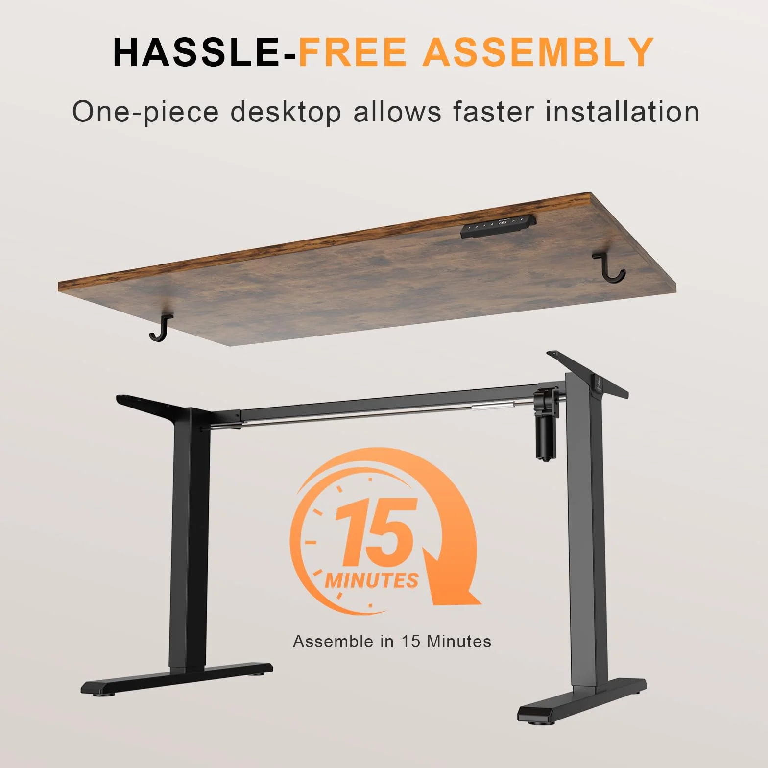 WALKINGDESK Biurko z elektryczną regulacją wysokości, 140x70 cm biurko elektryczne do pracy na stojąco i na siedząco, Jednoczęściowy blat stołu, Rustiek Bruin