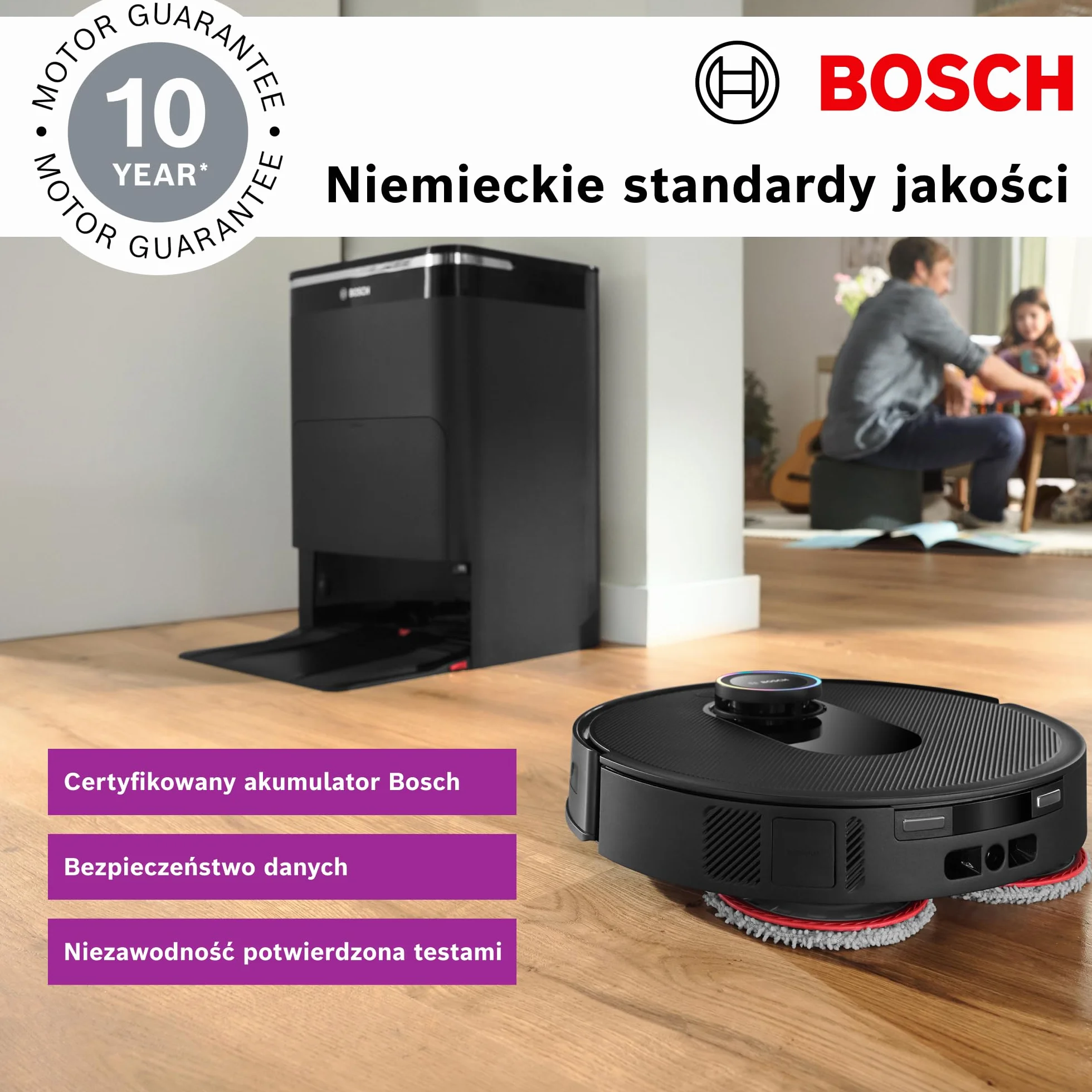 Bosch Spotless Max Cam Robot sprzątający, moc ssania 11000Pa, stacja czyszcząca, Smart Vision, Home Connect, czarny