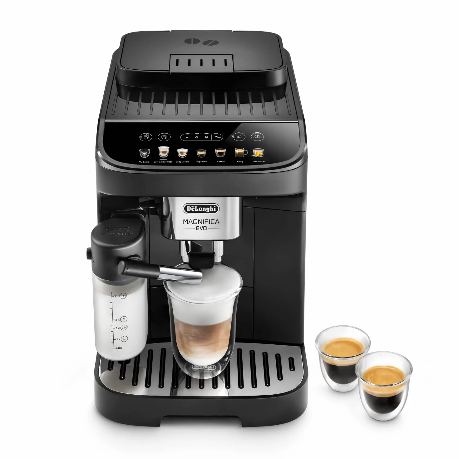 De'Longhi Magnifica Evo Ecam 292.81.B W Pełni Automatyczny Ekspres do Kawy z Dyszą do Spieniania Mleka, 7 Przycisków do Różnych Rodzajów Kaw, Intuicyjny Panel Sterowania, 2 Filiżanki, Czarny