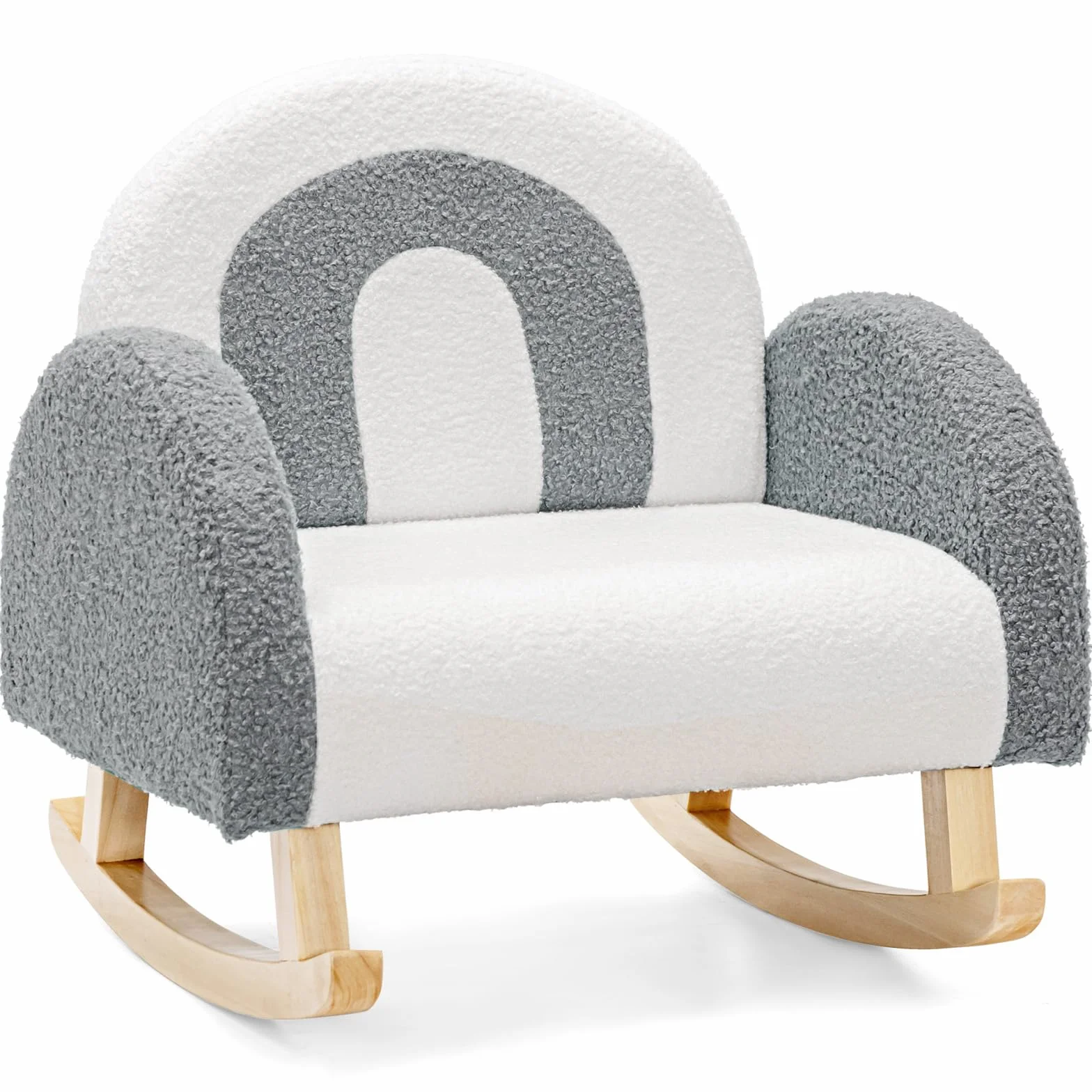 LIFEZEAL Fotel dziecięcy, sofa dla małych dzieci, mini sofa dla dziewczynek i chłopców, fotel bujany z aksamitnego materiału i nóg z litego drewna, krzesło do pokoju dziecięcego (szary)