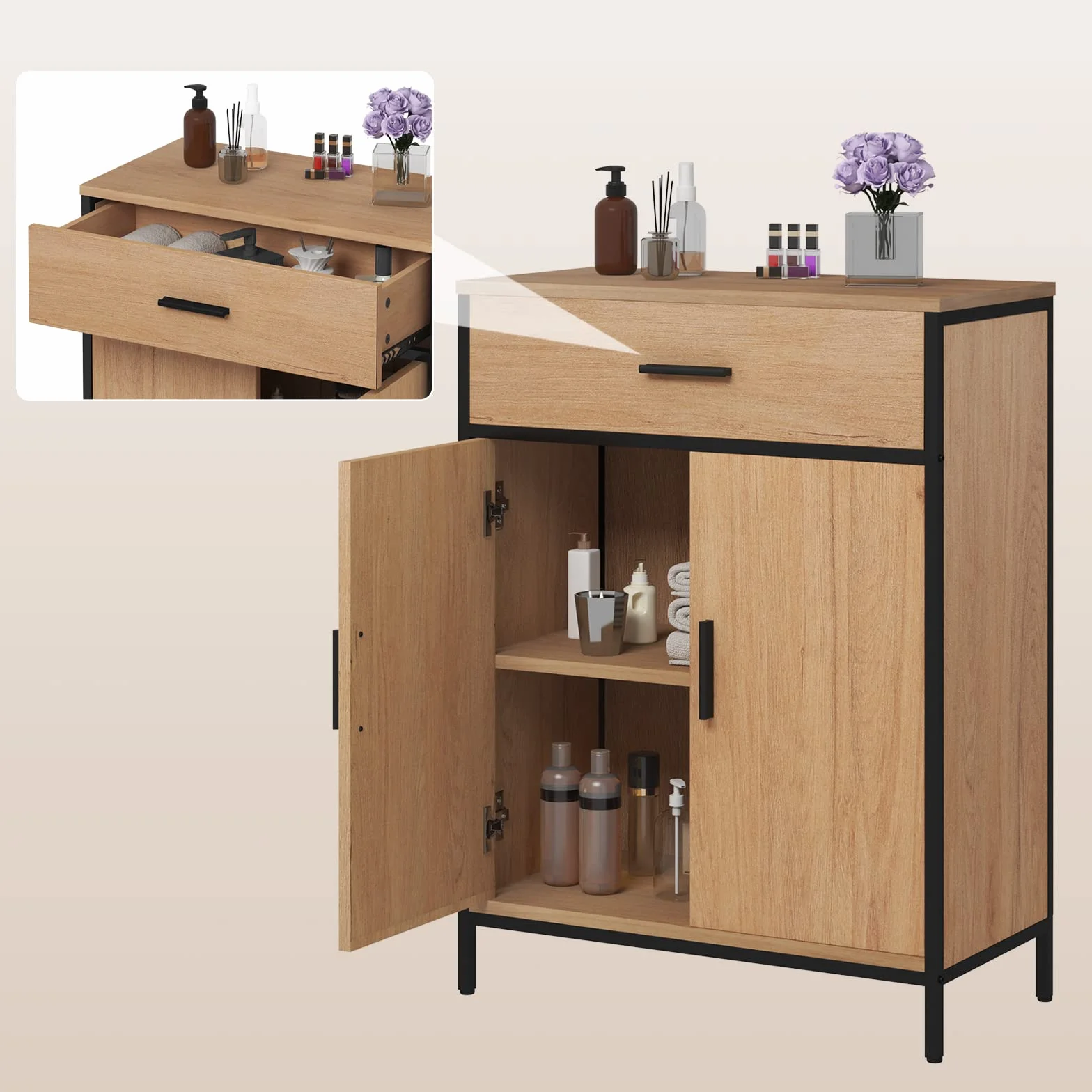 EUGAD Szafka łazienkowa wolnostojąca 60 x 80 x 30 cm z regulowanym regałem
