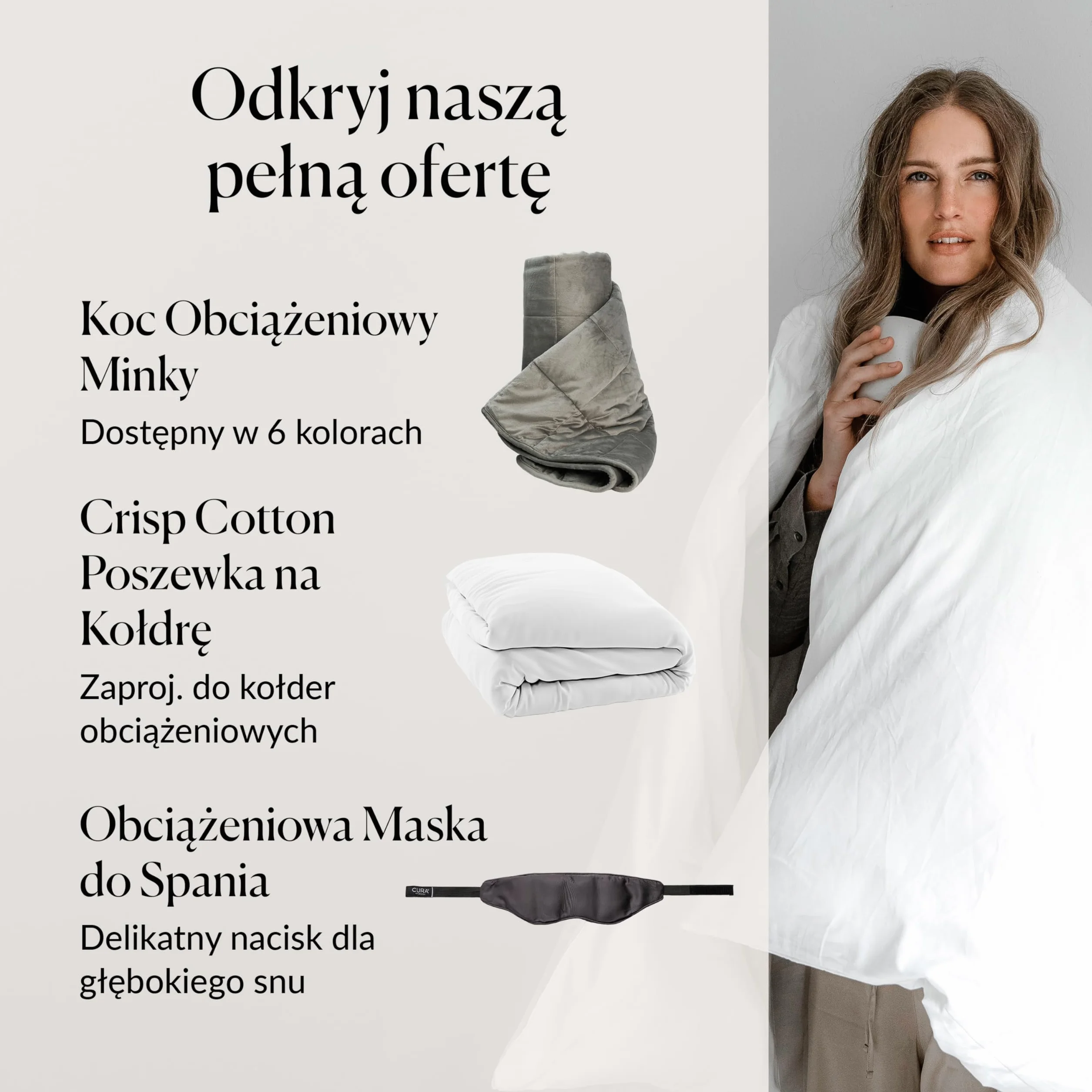 CURA Pearl Classic 150x210 3kg Premium Bawełniany koc obciążeniowy - kołdra obciążeniowa – łagodzi objawy bezsenności, stresu i niepokoju, biały/biała
