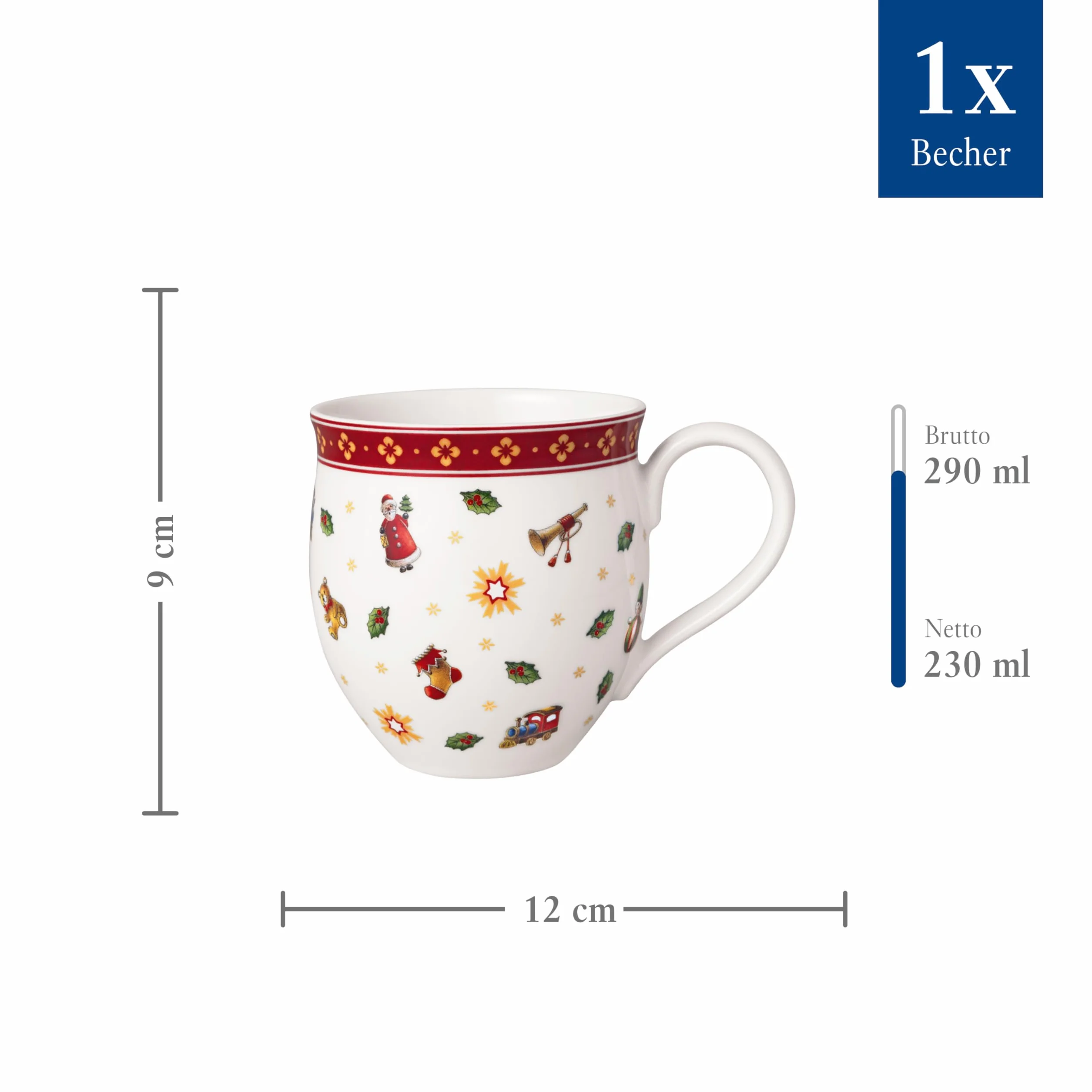 Villeroy & Boch – Toy's Delight kubek z uchem, kubek, filiżanka bożonarodzeniowa, filiżanka do kawy, kubek do gorących napojów, filiżanka na zimę, świąteczny kubek do kawy, porcelana