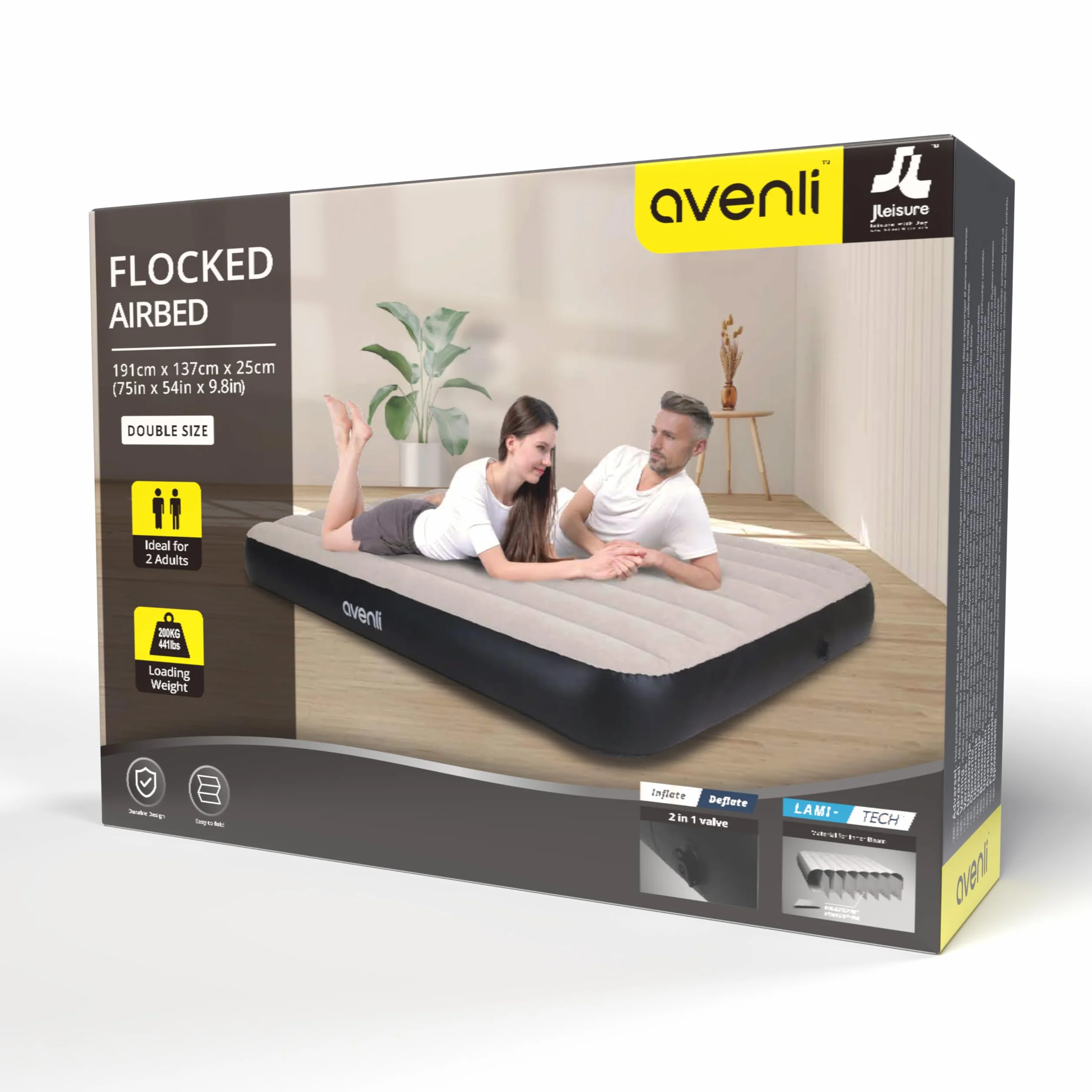 AVENLI Materac dmuchany 191x137x25cm łóżko kempingowe jedno/dwuosobowe
