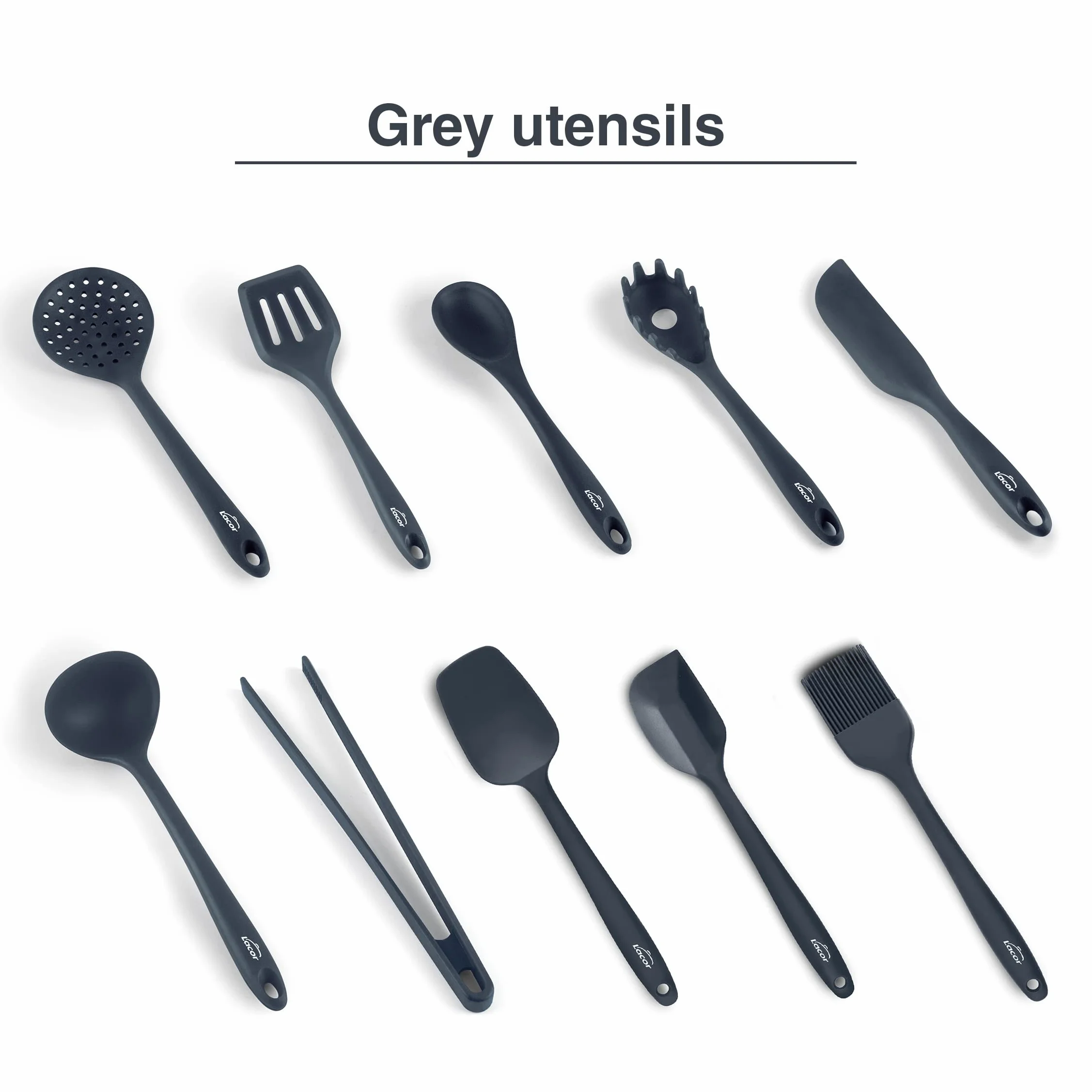 Lacor - 64467 - Szary Odpieniacz Kuchenny, Silikonowy Skimmer, Przybory Kuchenne, Ergonomiczny Uchwyt, Powłoka Nieprzywierająca, Odporny Na Wysokie Temperatury, Nadaje Się Do Mycia W Zmywarce, Długość