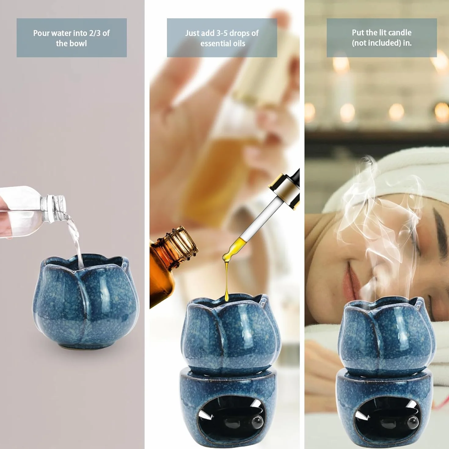 Duftlampe für Ätherische Öle Teelicht Aroma Kerzenhalter Ölbrenner Wachsbrenner Palnik olejków eterycznych wyjmowany palnik do aromaterapii, niebieski ceramiczny palnik z uchwytem na wosk, palnik