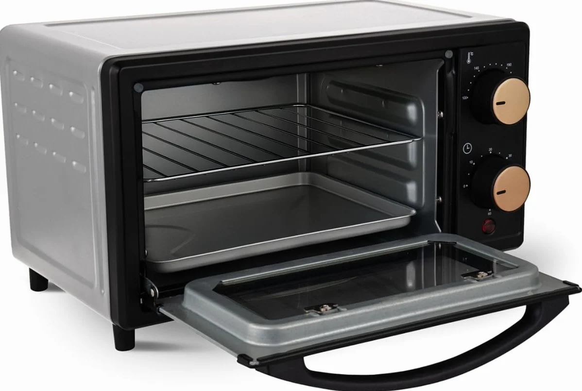 KALORIK Mini piekarnik OT2015CO, pojemność 10 l, czarny z miedzianymi akcentami, 800 W, energooszczędny z ogrzewaniem kwarcowym, timer do 60 min, podwójne szkło, blacha do pieczenia i ruszt do