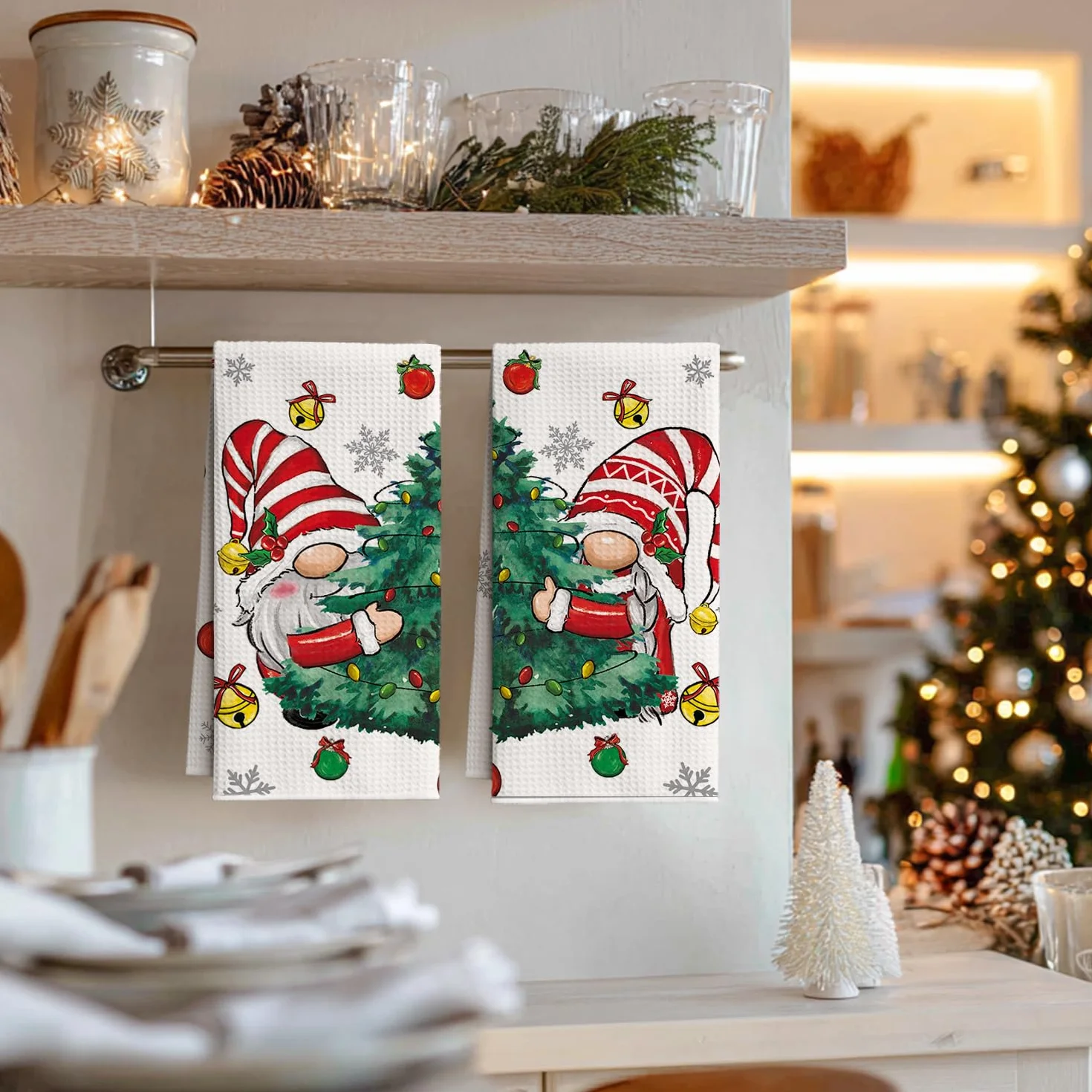 Artoid Mode Drzewa płatki śniegu GNOME Bar Boże Narodzenie ręczniki kuchenne ścierki do naczyń, 42 x 65 cm mikrofibra chłonne ręczniki Xmas kuchnia dekoracja 2 szt