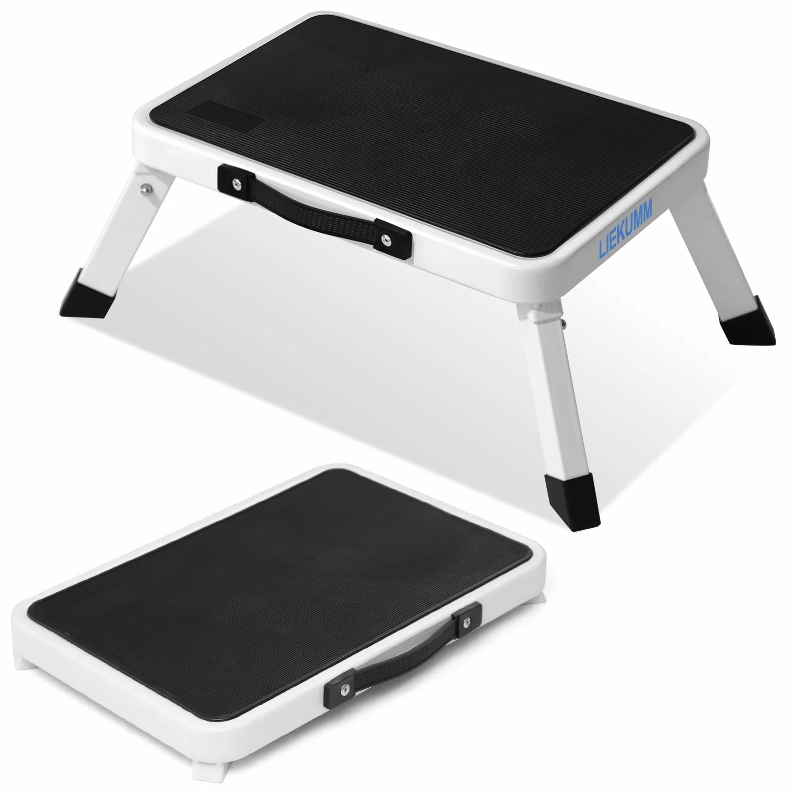 LIEKUMM Składany taboret do schodków o wysokości 18 cm, udźwig 150 kg, składany taboret z uchwytem, antypoślizgowy stopień do domu, kuchni, łazienki i kampera, biały