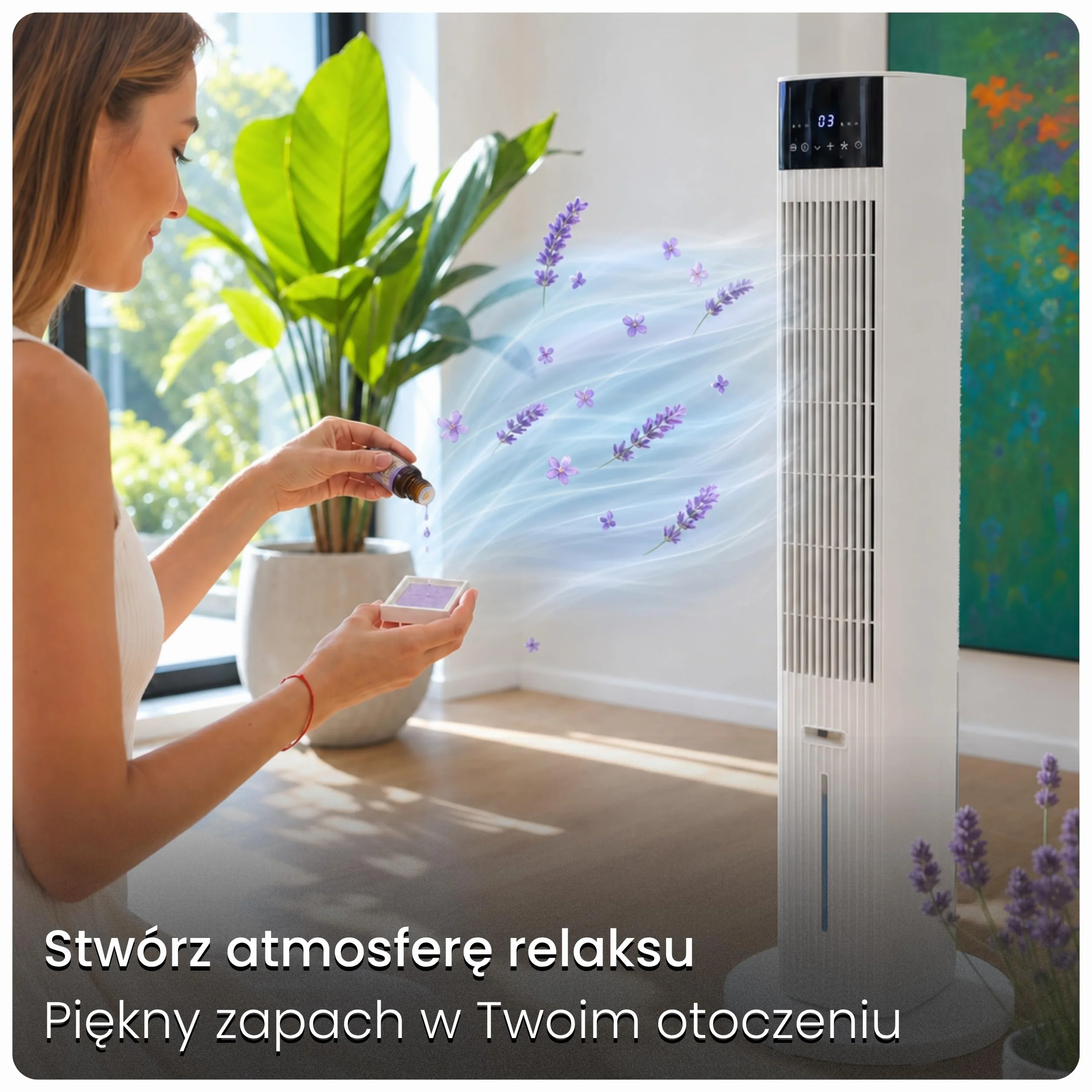 CoolAir Klimator Ewaporacyjny 5L z Chłodzeniem Wodnym - Inteligentny Wentylator Kolumnowy WiFi, Oscylacja 90°, Pilot, 65W - Przenośny Klimatyzator Pokojowy