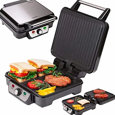 TZS First Austria Elektryczny grill stołowy, toster, 1800 W, otwierany pod kątem 180°, regulacja temperatury, regulowany termostat, toster z lampkami grzewczymi