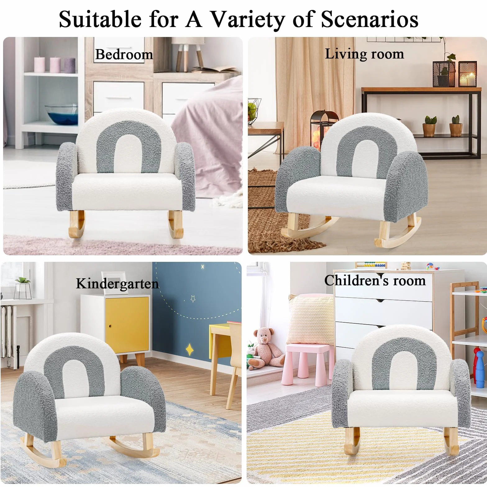 LIFEZEAL Fotel dziecięcy, sofa dla małych dzieci, mini sofa dla dziewczynek i chłopców, fotel bujany z aksamitnego materiału i nóg z litego drewna, krzesło do pokoju dziecięcego (szary)