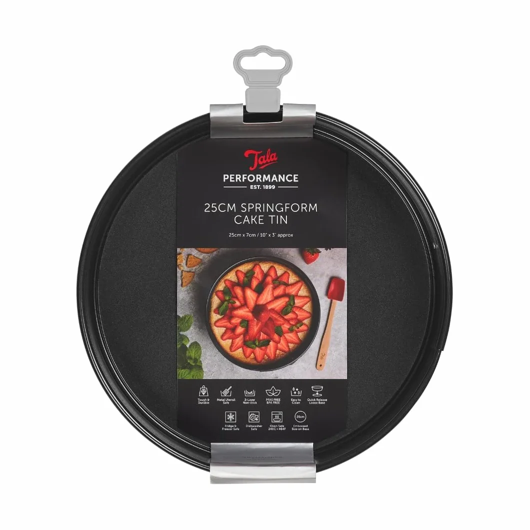 Tala Performance tortownica do ciasta, 25 cm, okrągła, stal węglowa o profesjonalnej grubości z powłoką zapobiegającą przywieraniu Eclipse, luźne dno, łatwa do odklejania, idealna do ciast i ciast