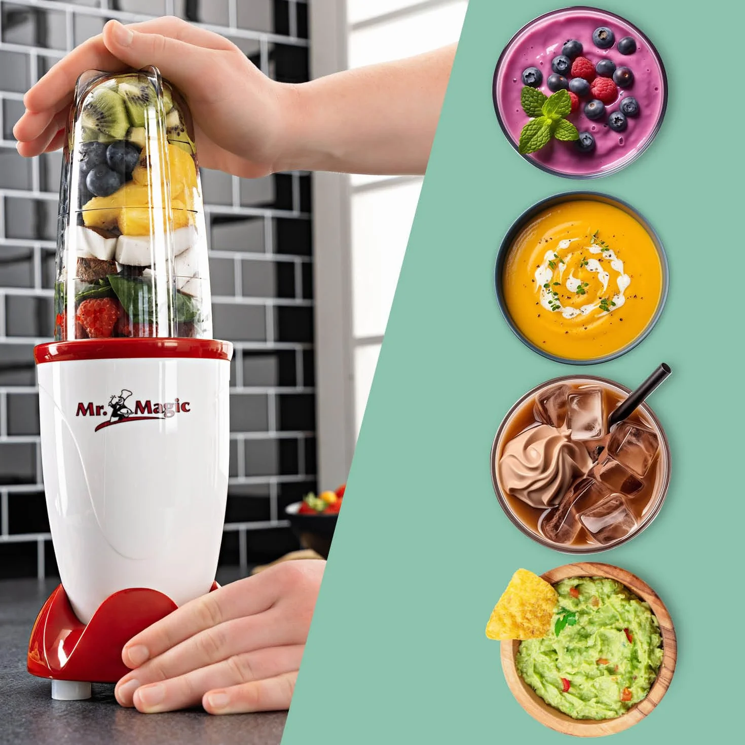 GOURMETmaxx Mr. Magic Blender do smoothie, 400 W, 8 funkcji, z pokrywką utrzymującą świeżość