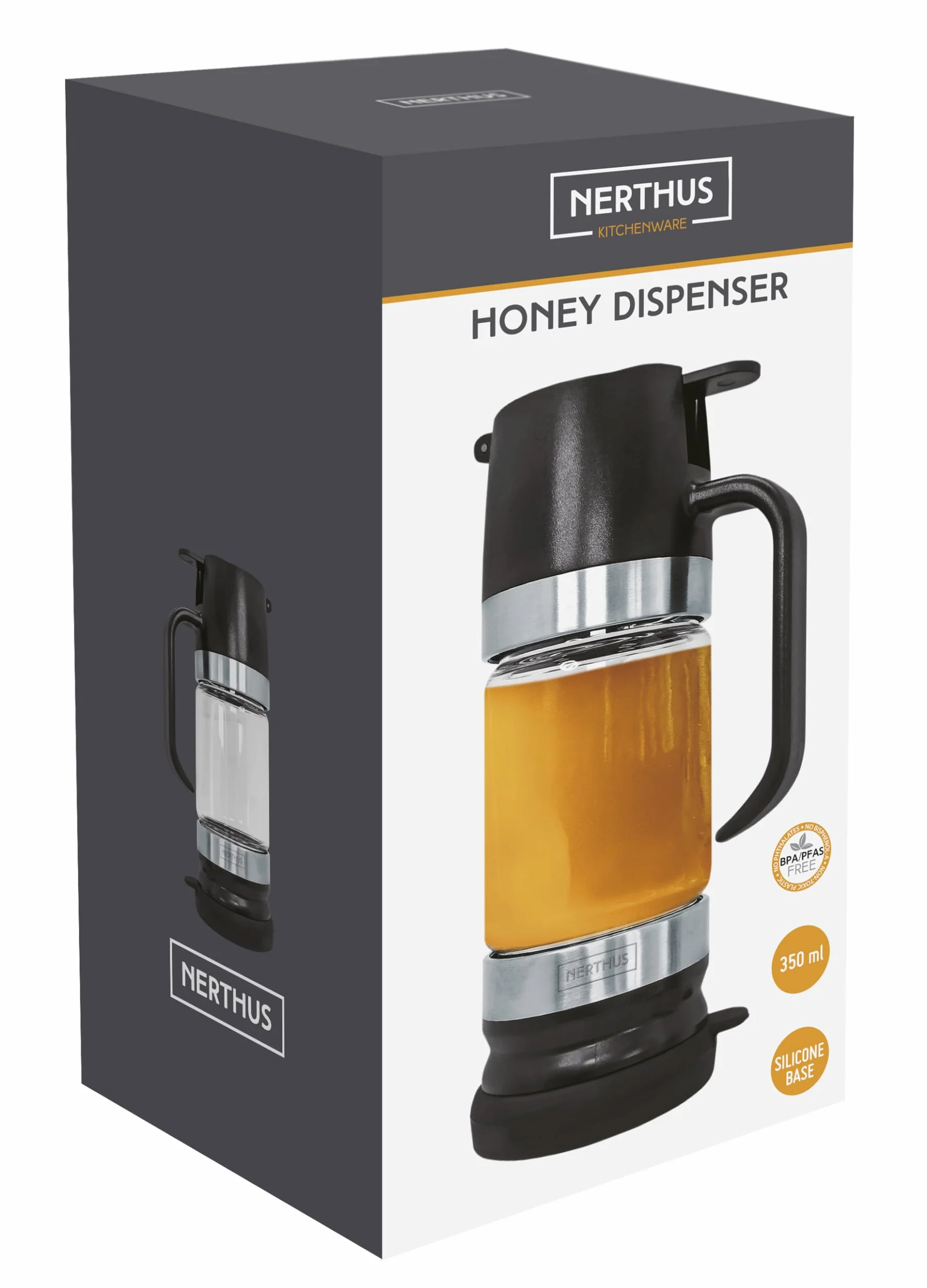 Nerthus FIH 1479 słoik na miód 350 ml z dozownikiem do serwowania miodu na śniadanie