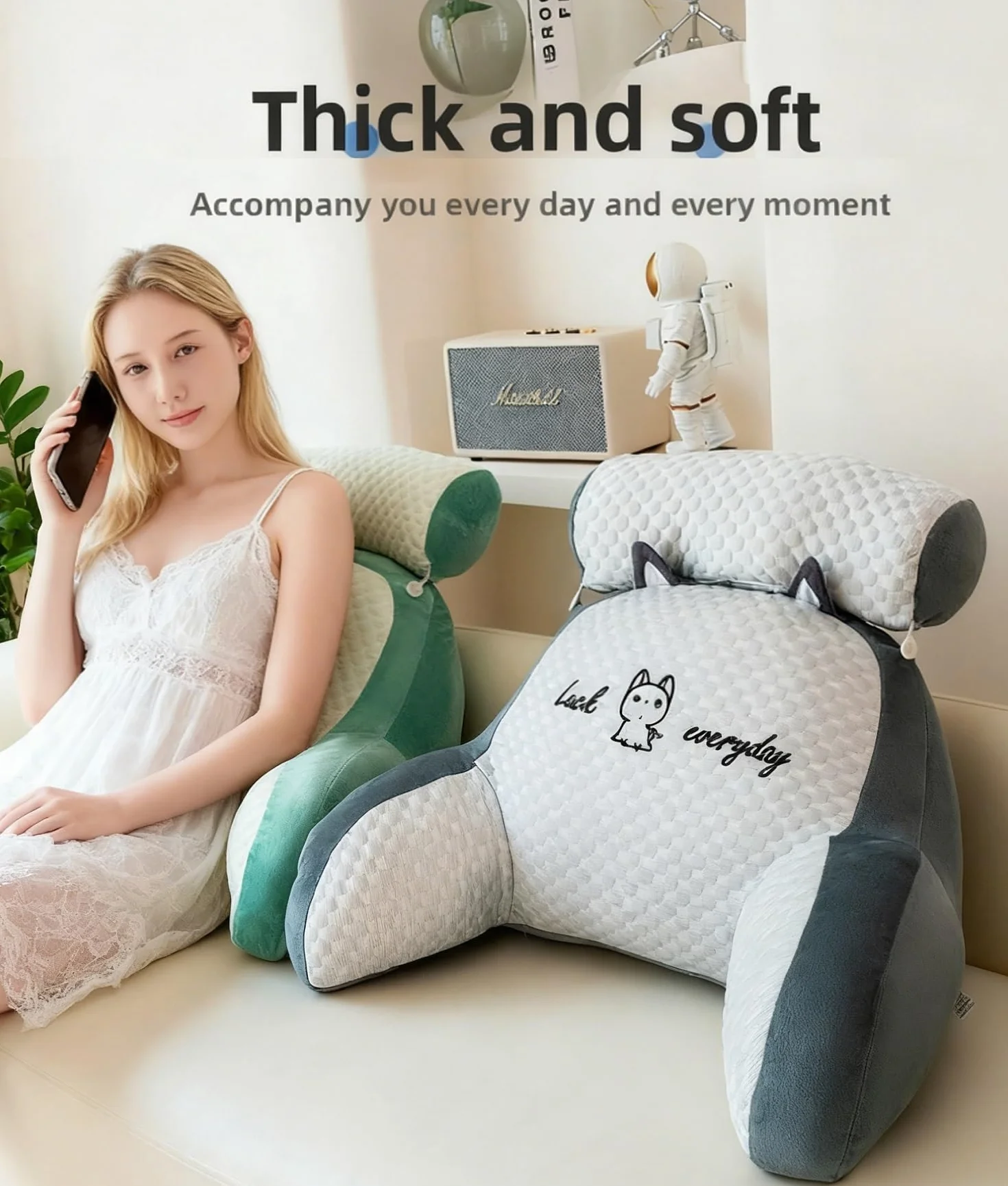 poduszka na plecy do łóżka i sofy z podłokietnikami Ergonomiczna poduszka do czytania dla dorosłych Przewiewne poduszka do czytania z odpinanym pokrowiecem Do czytania, pracy (aksamit fasoli
