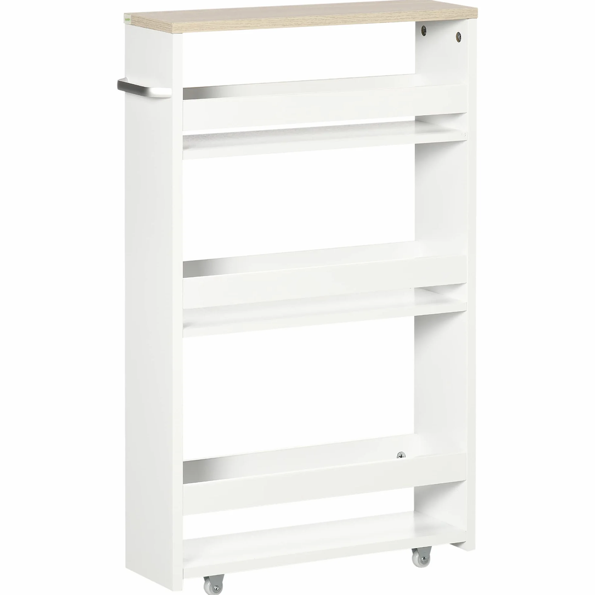kleankin Wózek do przechowywania, 3-poziomowy, wózek magazynowy, regał na kółkach, do wąskiej kuchni, łazienki, pralni, biura, z uchwytem, 48 x 15 x 80 cm, biały