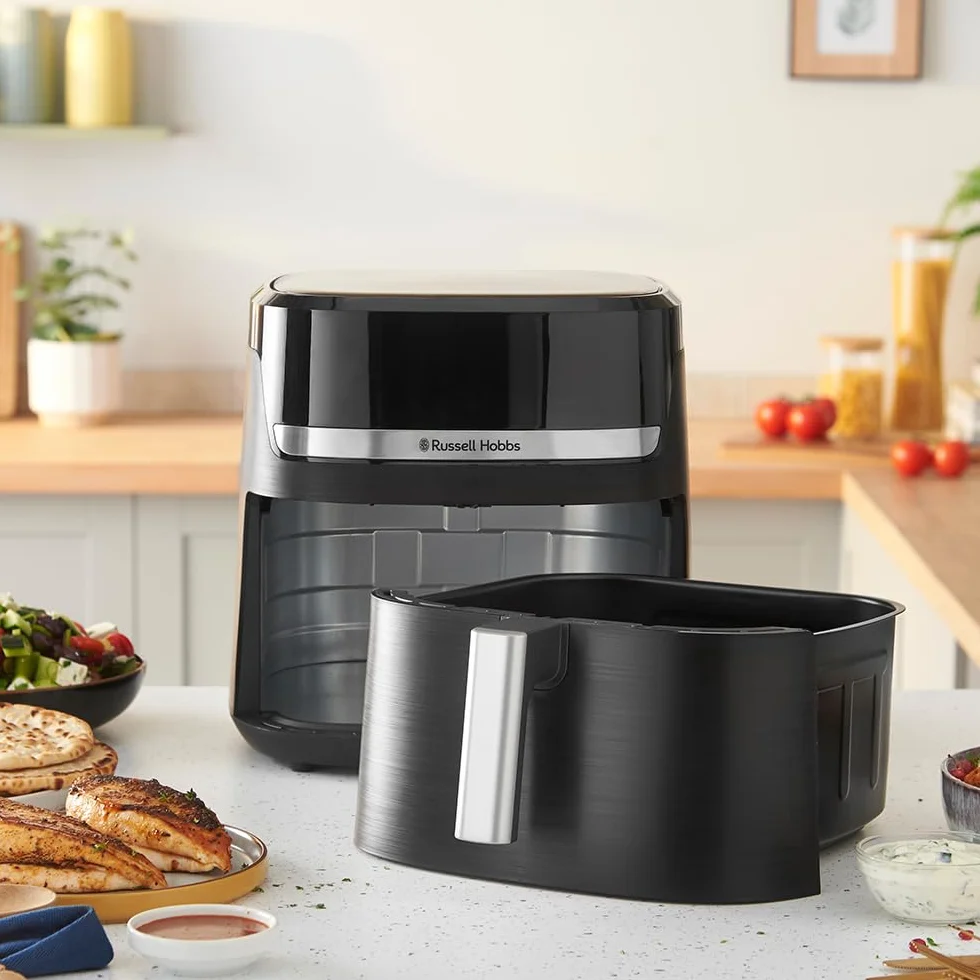 Russell Hobbs Frytkownica beztłuszczowa 5.5L [Kompaktowa, 9 funkcji] Satisfry (Części nadające się do mycia w zmywarce, Nieprzywierająca powłoka, Bez BPA, Ekran dotykowy, Smażenie bezolejowe) 27621-56