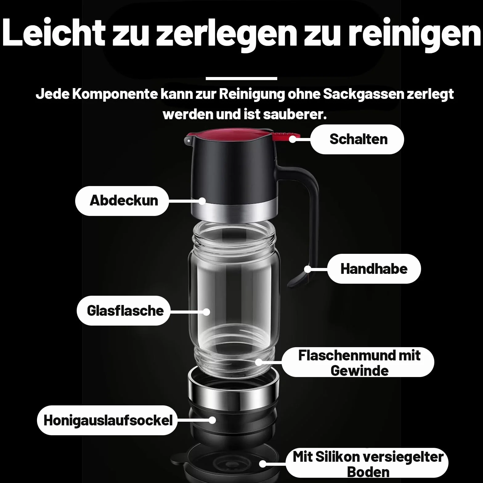 Dozownik miodu szklany 300 ml, słoik na miód, niekapiący