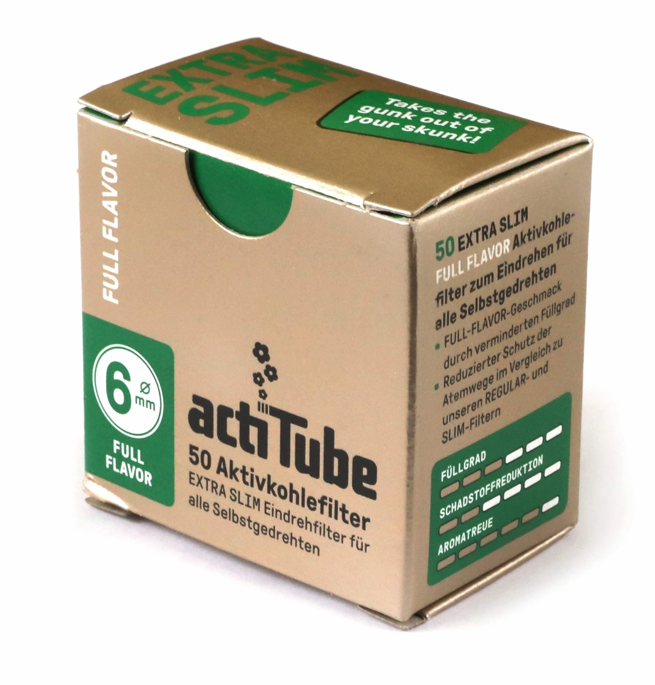 actiTube Extra Slim Gold filtr z węglem aktywnym, 6 mm, 1 x pudełko 50 = 50 filtrów, 50 g
