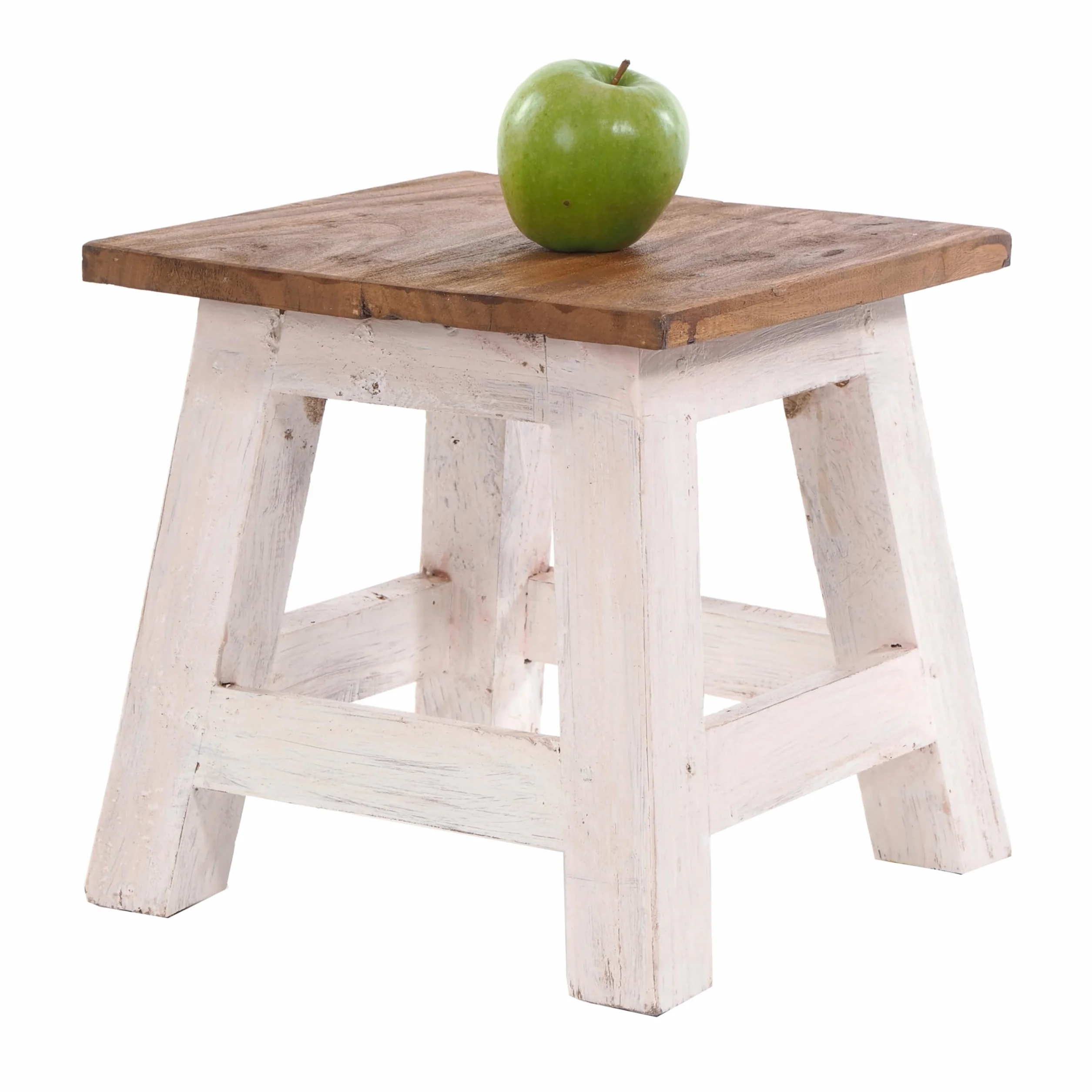 DESIGN DELIGHTS Rustykalny podnóżek w stylu vintage Palo | 27,5 x 26 x 26 cm (wys. x szer. x gł.), drewno z recyklingu mahoń | drewniany taboret do siedzenia, stolik pomocniczy, taboret na kwiaty |