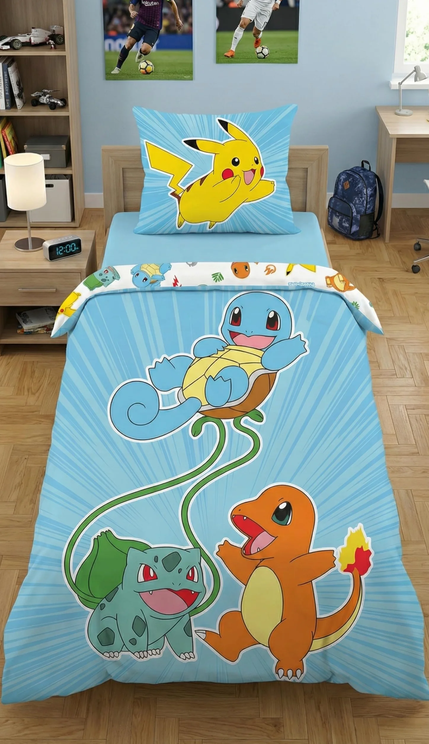 Pościel Pokemon 135 x 200 + 80 x 80 cm · Pokémon Pikachu, Glumanda, Schiggy & Bisasam · 2-częściowy komplet pościeli dziecięcej + poszewka na poduszkę · rozmiar niemiecki · mikrofibra