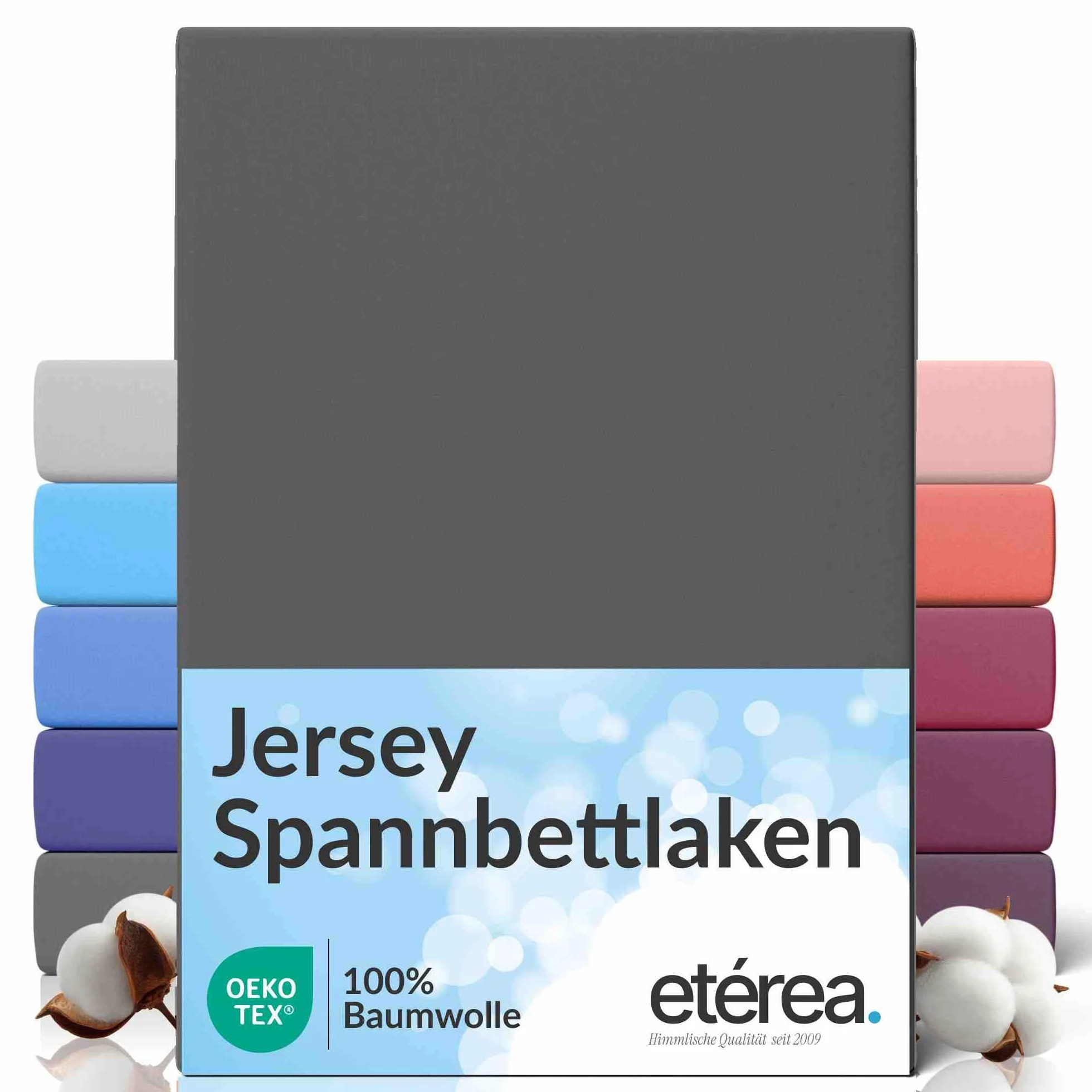 etérea Comfort Jersey Prześcieradło 200x220cm - 200x220 Oekotex Made in Green - 100% bawełna, prześcieradło z dżerseju do 25 cm wysokości - prześcieradło 200x220-200x220 cm Antracyt