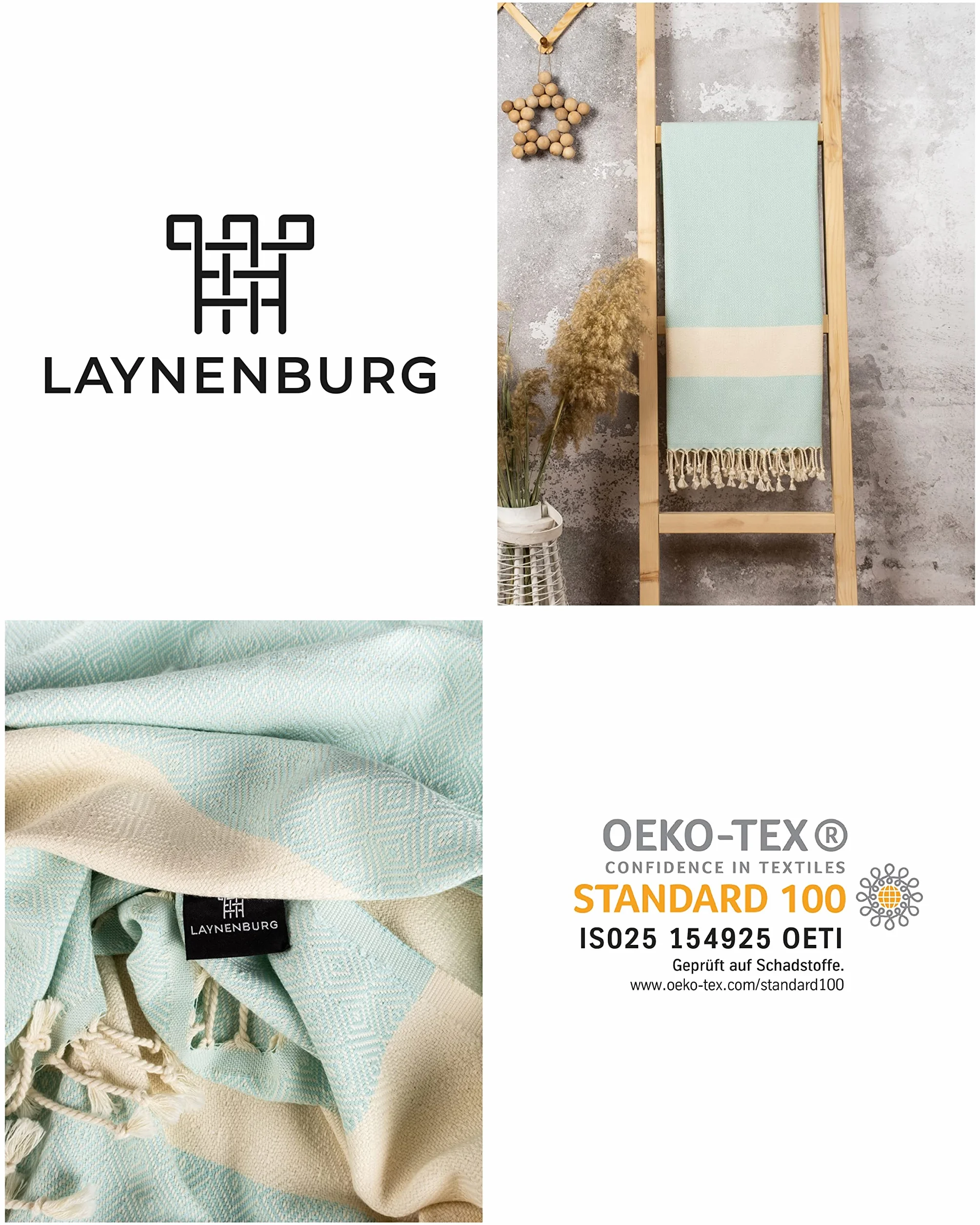LAYNENBURG ręcznik hammam 100% bawełna XXL 95 x 180 cm Oeko Tex 100 jasnoturkusowy