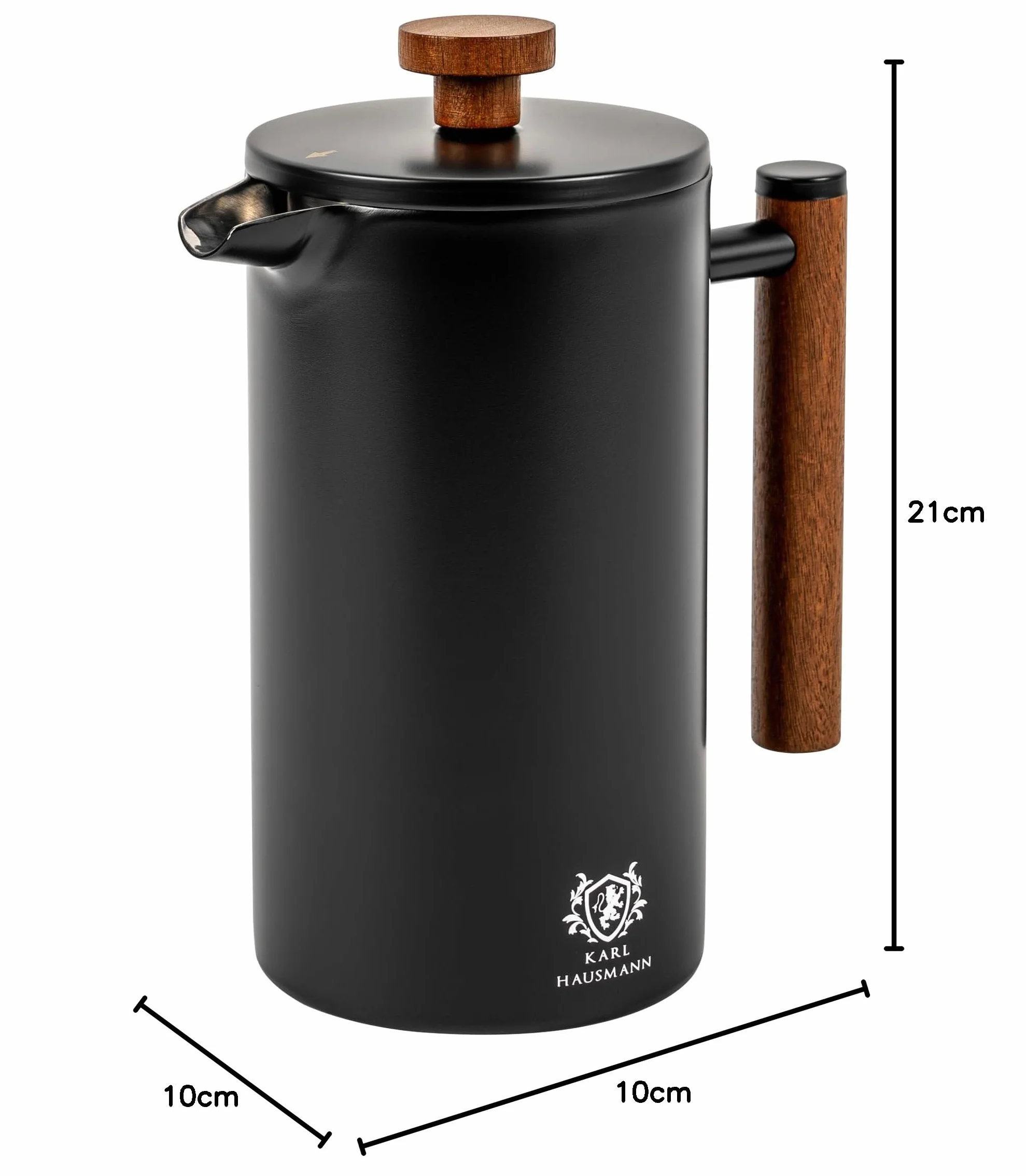 KARL HAUSMANN Zaparzacz do Kawy French Press 1L – Czarny Satynowy – Stal Nierdzewna 18/8 – Dwuścienny, Termiczny, Tłokowy Zaparzacz do Kawy i Herbaty – Elegancki Design, Pokrywka, Łatwe Czyszczenie