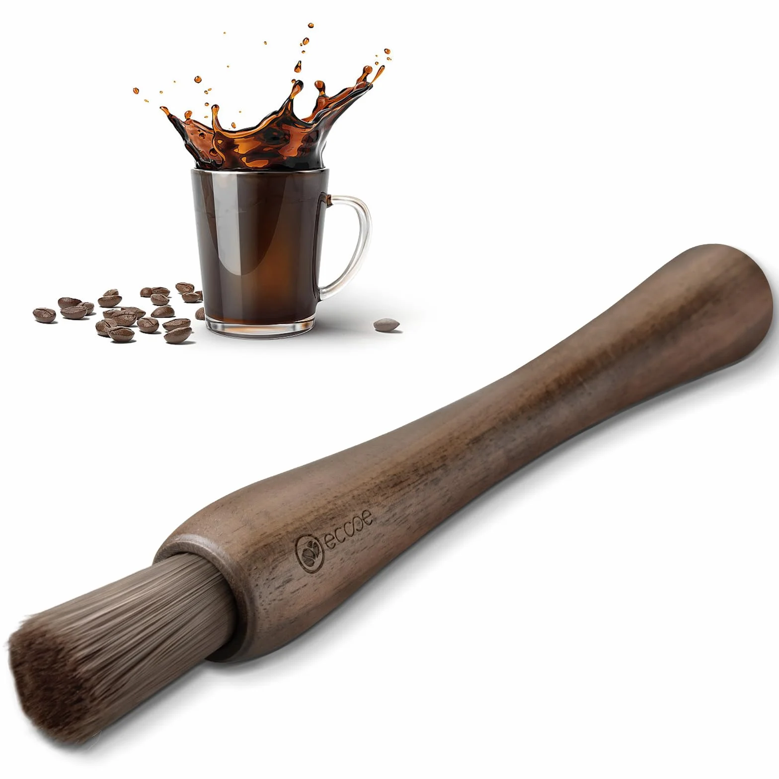 ecooe Pędzel Barista – wegański pędzel do kawy, szczotka do czyszczenia młynka do kawy lub sitka, akcesoria do ekspresu do kawy, pędzel do czyszczenia z drewnianym uchwytem, narzędzie do kawy dla
