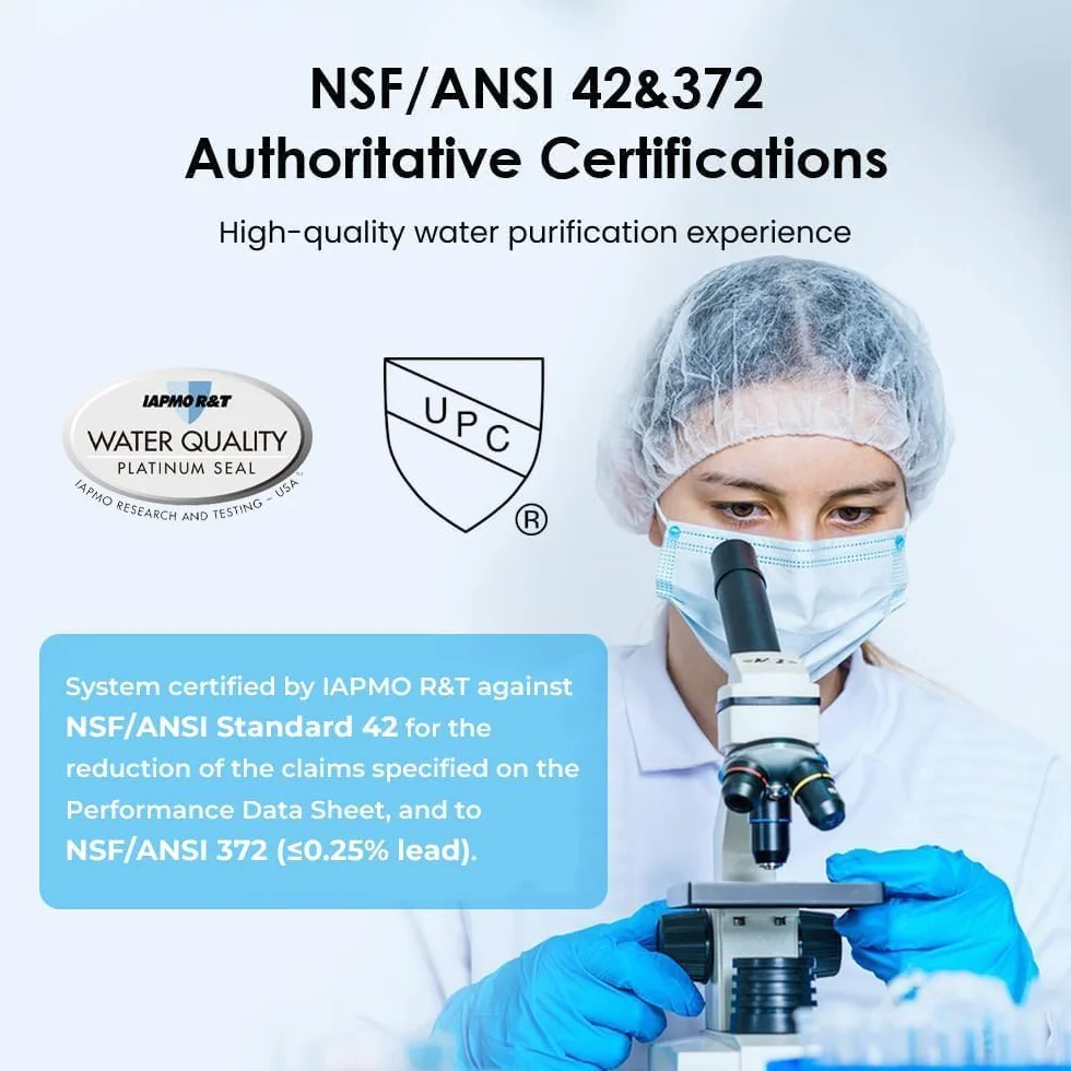 Waterdrop WD-CTF-01 System Filtrowania Blatu, 5-stopniowy Filtr Blatu ze Stali Nierdzewnej, Trwały Filtr Wody z Kranem, Usuwa 99% Chloru, Metali Ciężkich, Nieprzyjemny Smak (w Zestawie 1 Filtr)