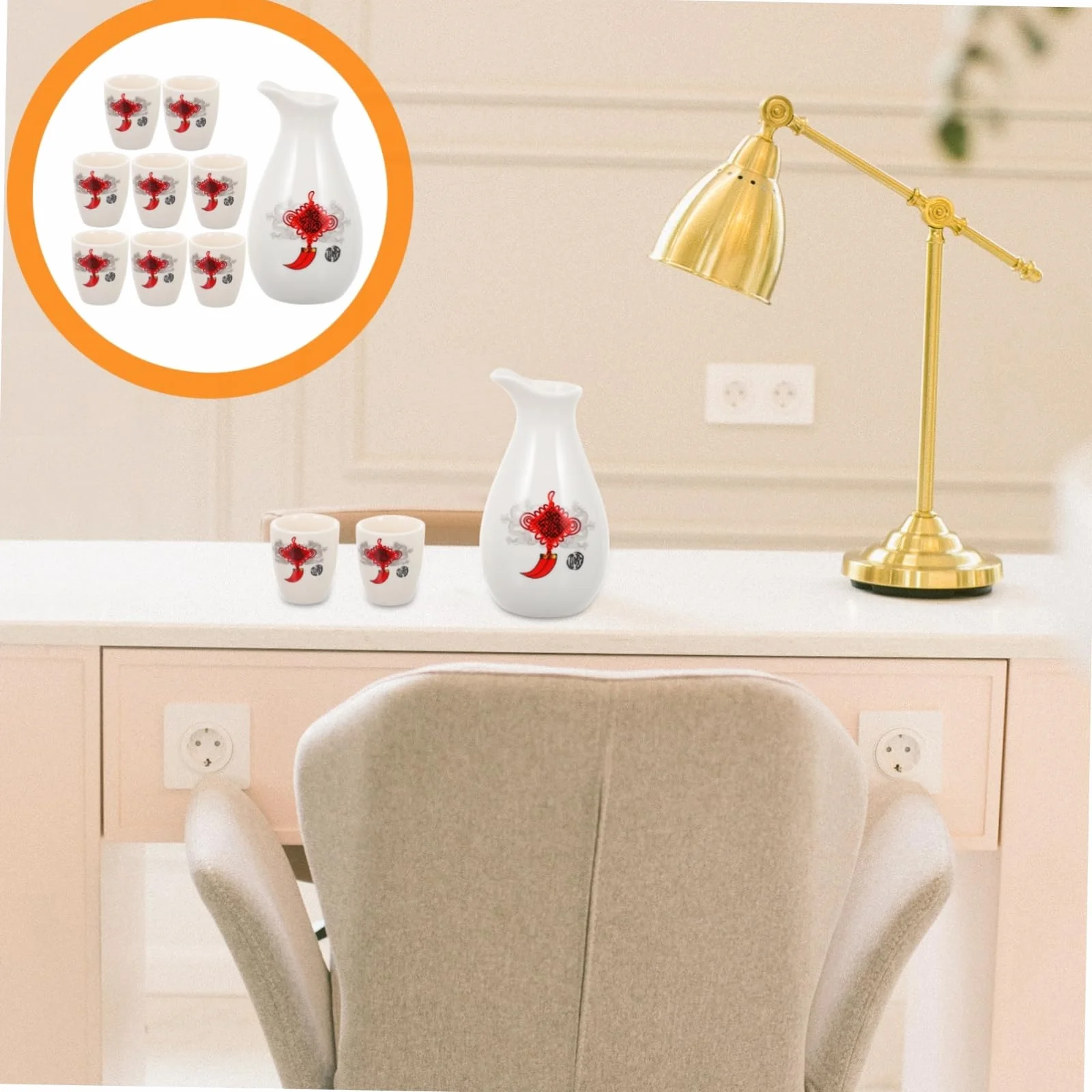 1zestaw Ceramiczny Do Sake z Filiżankami i Dzbanem Elegancka Praktyczny i Dekoracyjny Do Podawania Idealny Przyjęcia i Dekorację Domu