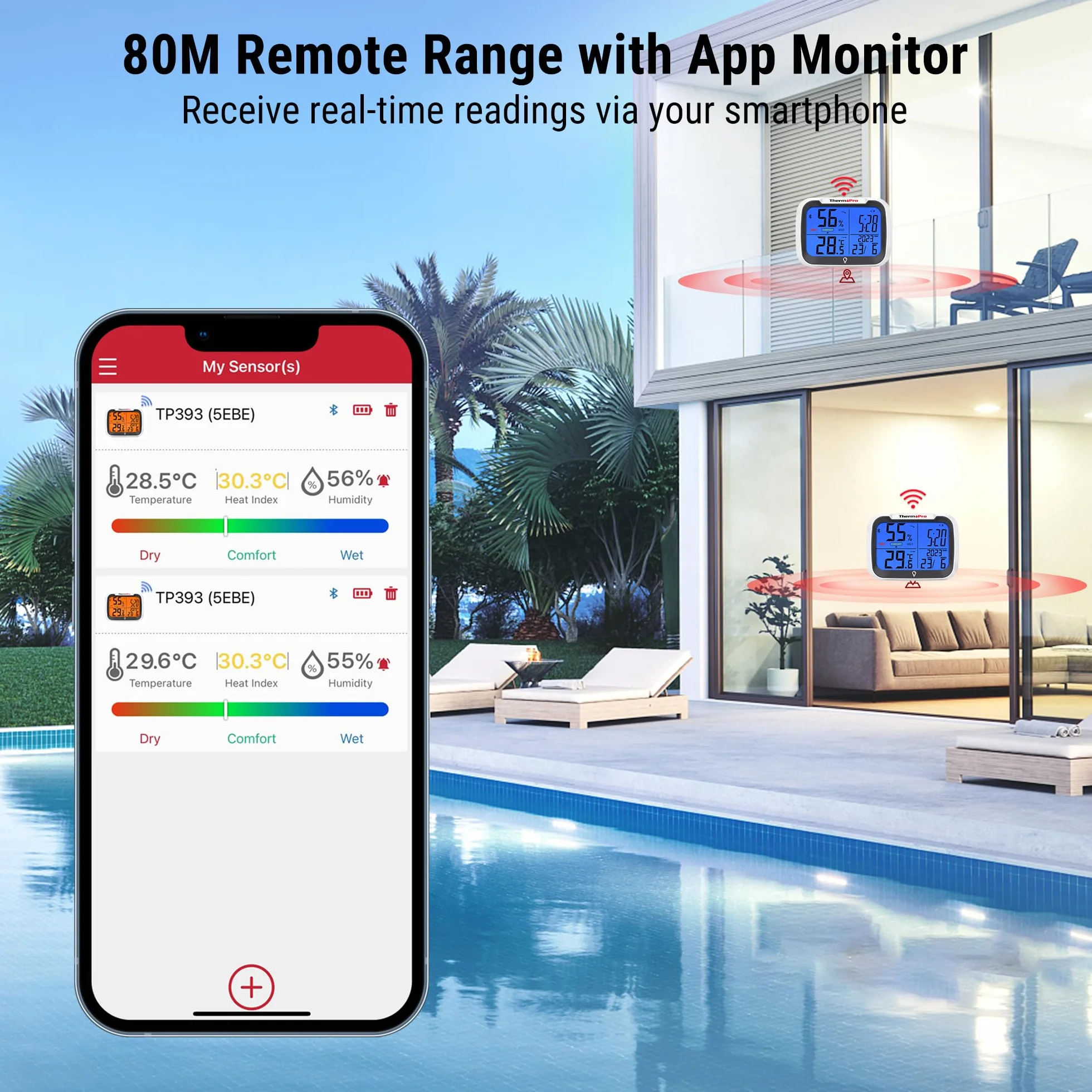 ThermoPro TempPro Termometr wewnętrzny z zegarem domowym, automatyczna synchronizacja danych przez Bluetooth, podświetlany zegar do sypialni, biura
