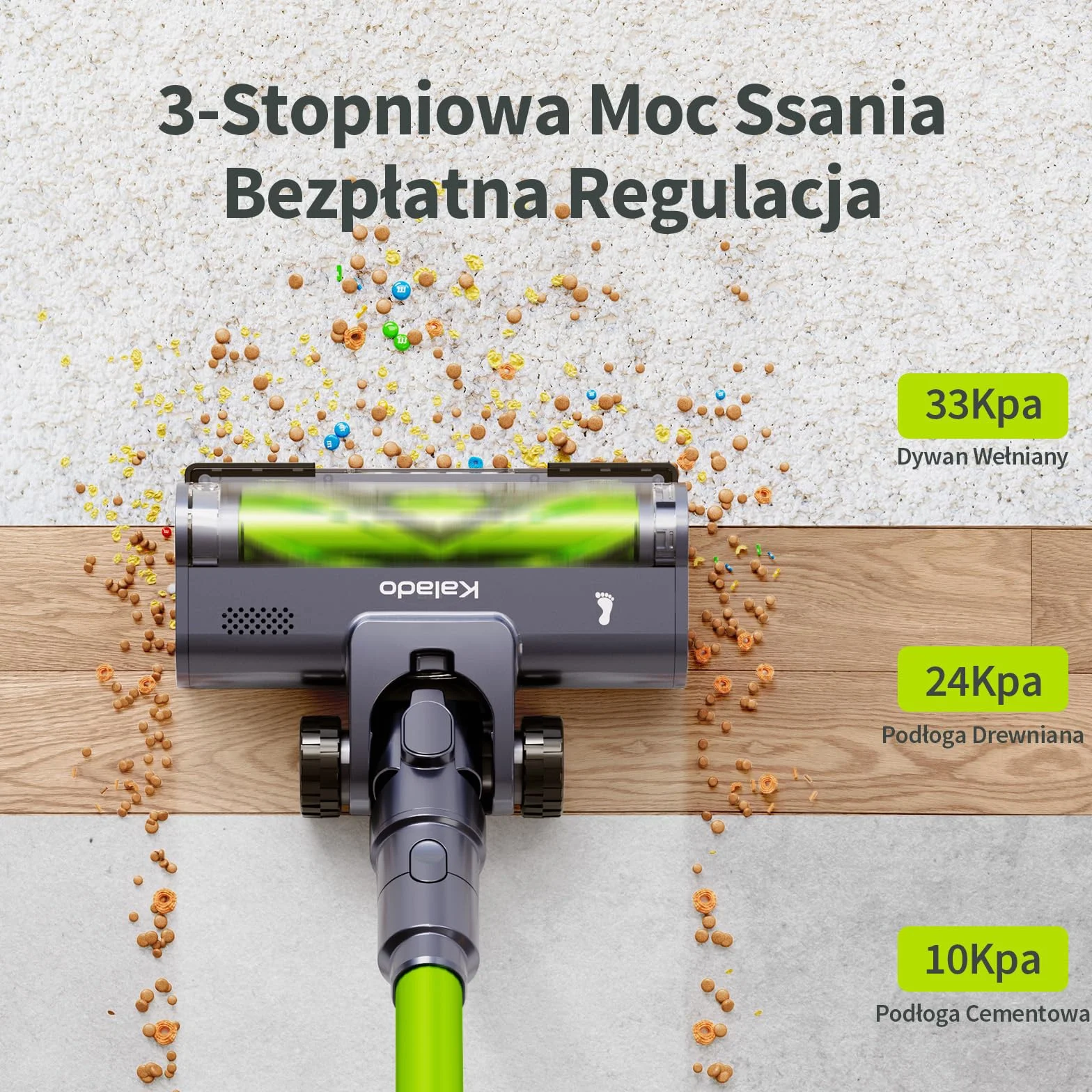kalado Odkurzacz Bezprzewodowy KCV600, 10 w 1 Odkurzacze Pionowe 480W 33Kpa, Wymienną Baterią 50 Mins, Ekran Dotykowy LED, Przedłużony Drążek Teleskopowy, Do Twardych Podłóg, Dywanów, Włosy