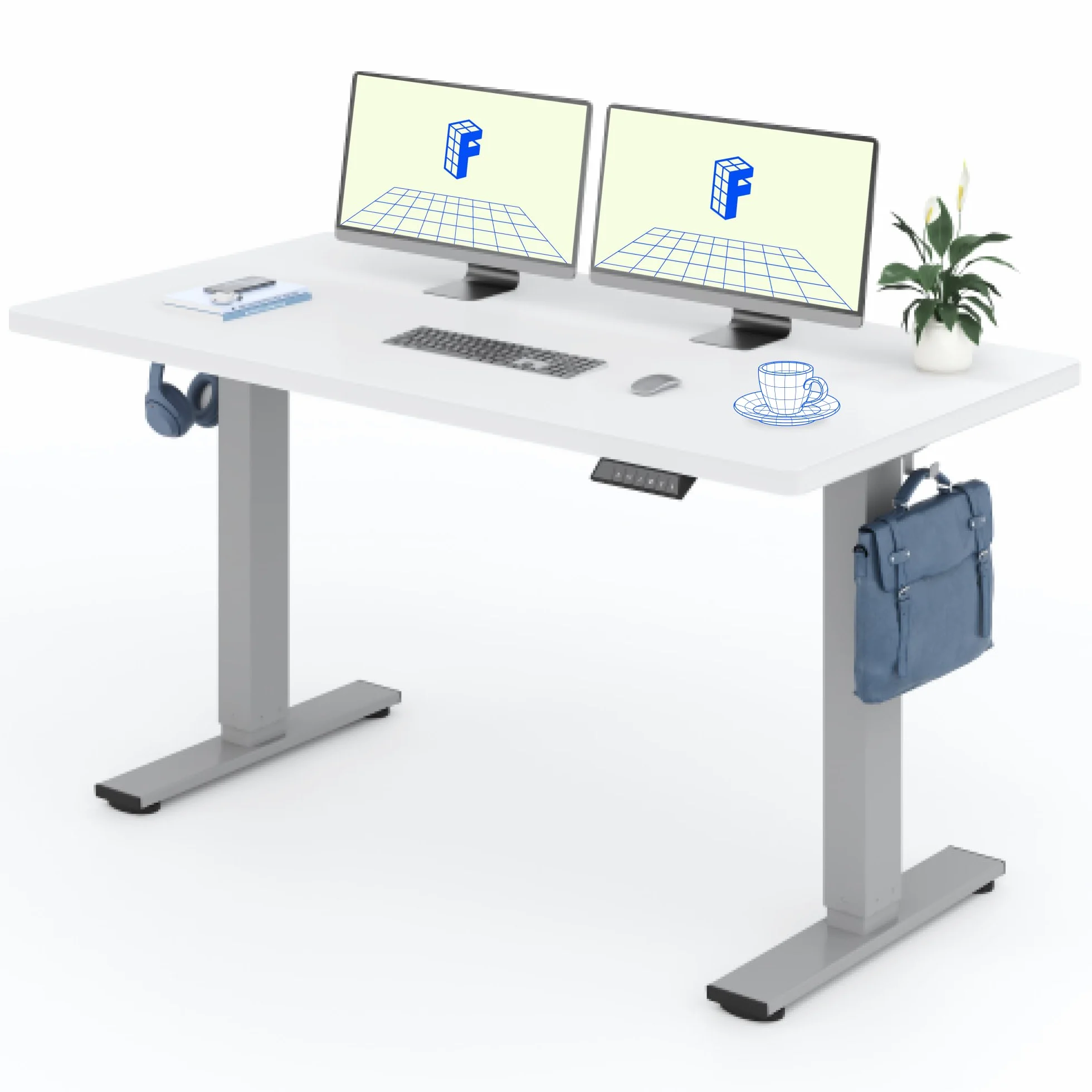 FLEXISPOT EN1 Podstawowe Biurko z Regulacją Wysokości 160 x 80 cm – Jednoczęściowy Blat – Ergonomiczne Biurko do Pracy Siedząco-Stojącej z Łatwą Obsługą (Szary + Biały, 160 x 80 cm)