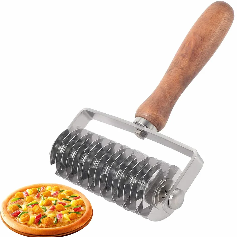 Wałek do makaronu ze stali nierdzewnej z drewnianym uchwytem do pizzy
