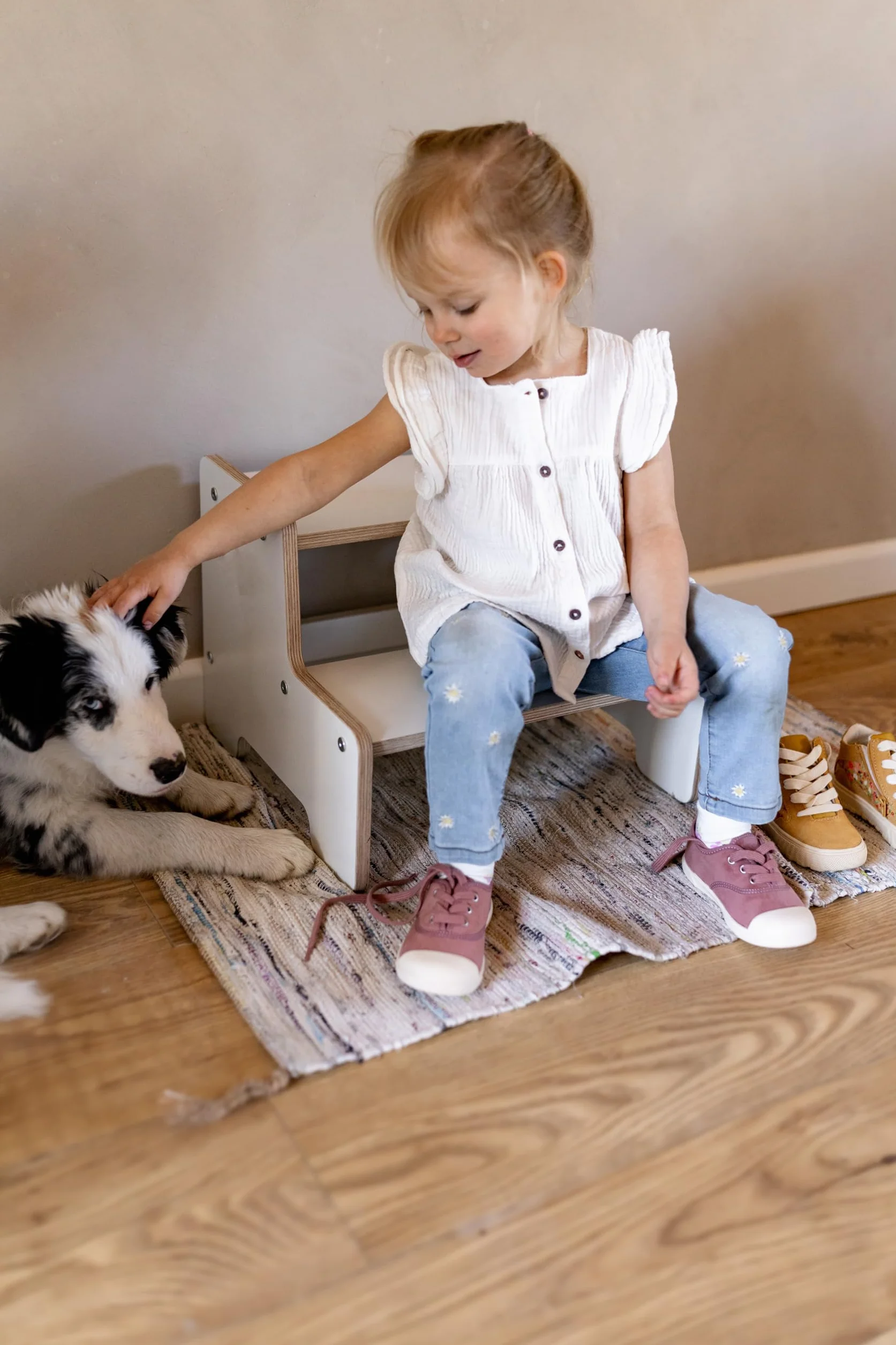 Montessori taboret do schodków dla dzieci, idealny do pokoju dziecięcego, łazienki, do kuchni, do 60 kg, 2 stopnie, kolor biały