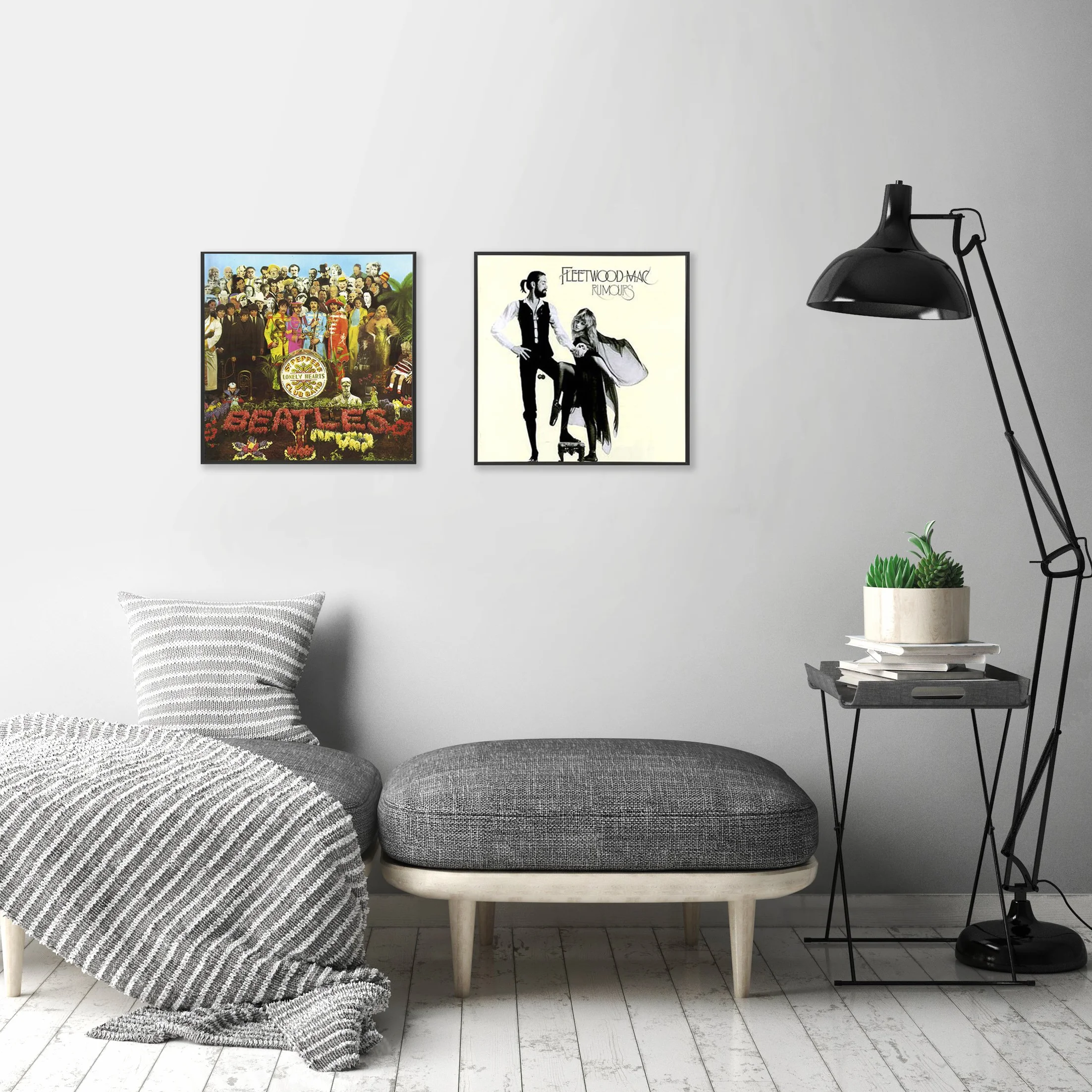 Americanflat aluminiowe ramki na płyty winylowe 32 x 32 cm z szybką z pleksi – zestaw 2 sztuk, na okładki LP i winyle, montaż ścienny, czarne – kolekcja Brooklyn Portrait