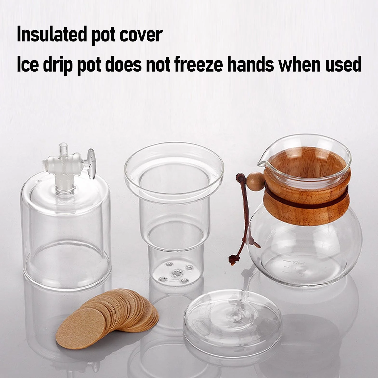 AUNMAS Ekspres do Kawy Mrożonej Ice Cold Brew Dripper, 400 Ml, Przezroczysty Szklany Ekspres do Kawy Mrożonej Cold Brew Drip Tower z Papierowymi Filtrami do Domu, Biura, Kawiarni,