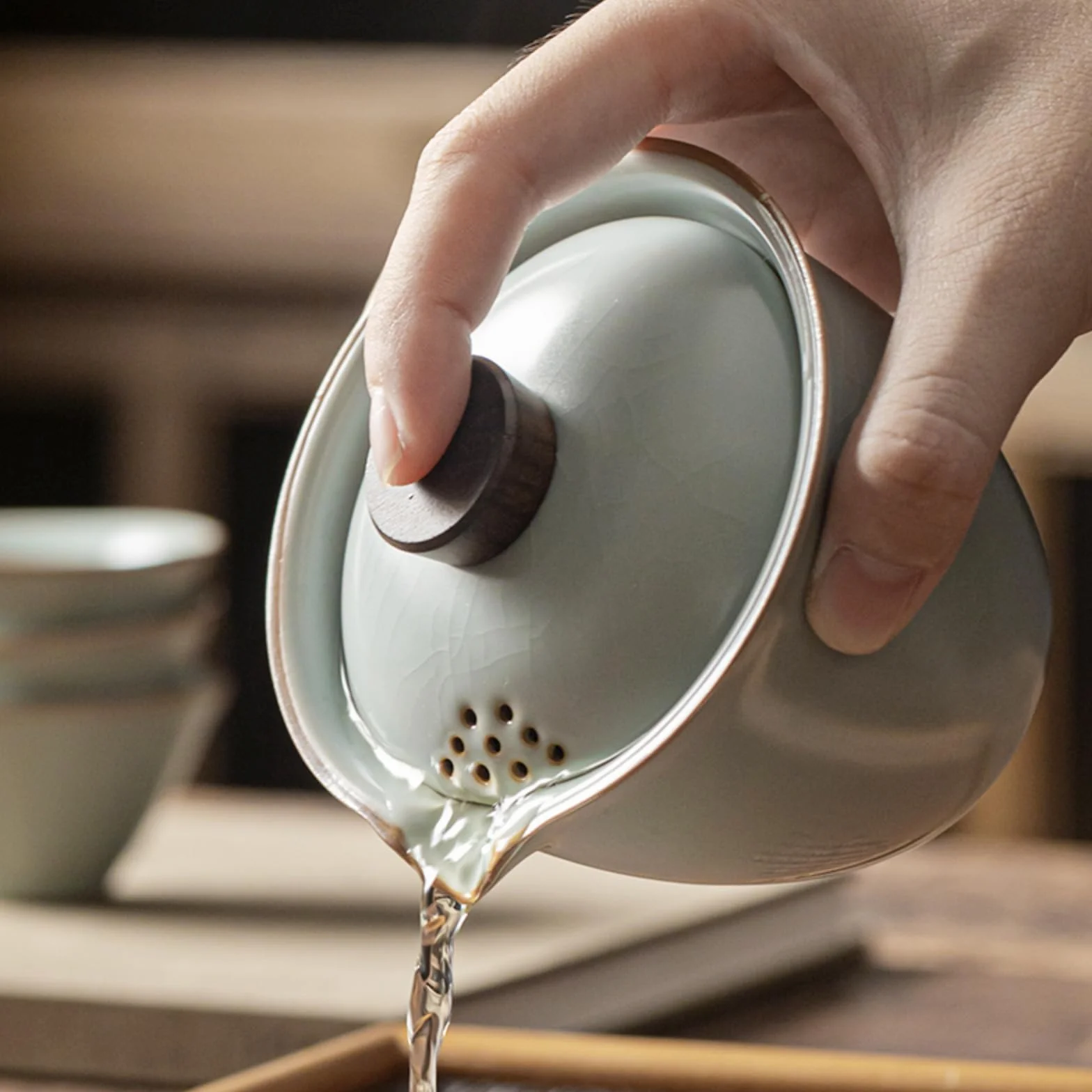 Gaiwan zestaw do herbaty ręczny czajniczek ceramiczny, 200 ml, miska do herbaty Ruyao Kungfu zestaw do herbaty błękitny
