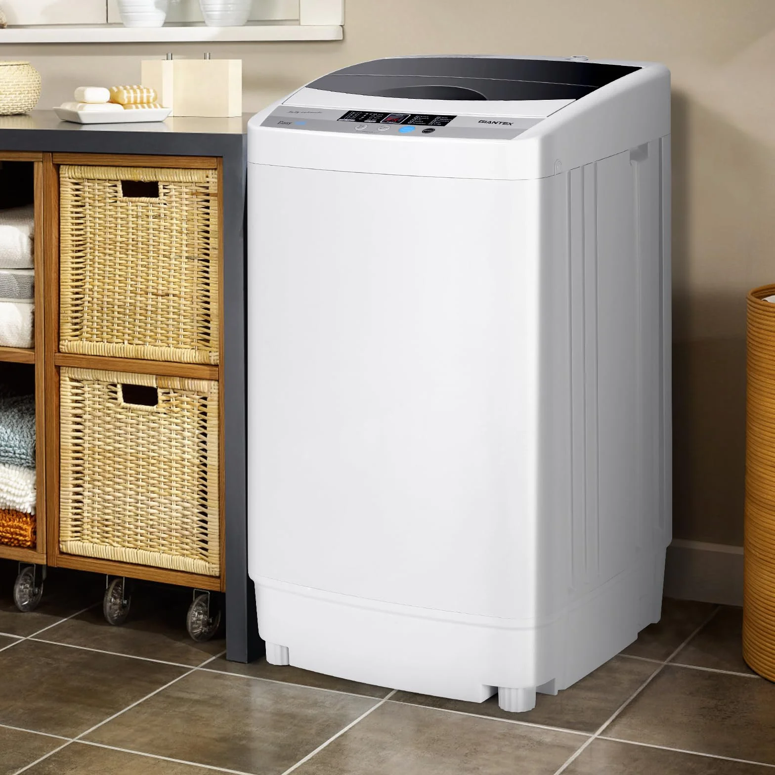 COSTWAY Pralka 4,5 kg, ładowana od góry pralka z pompką, wirką, wyświetlaczem, mini pralka 310 W/ 50 x 50 x 85 cm, mała do mieszkania, kampera