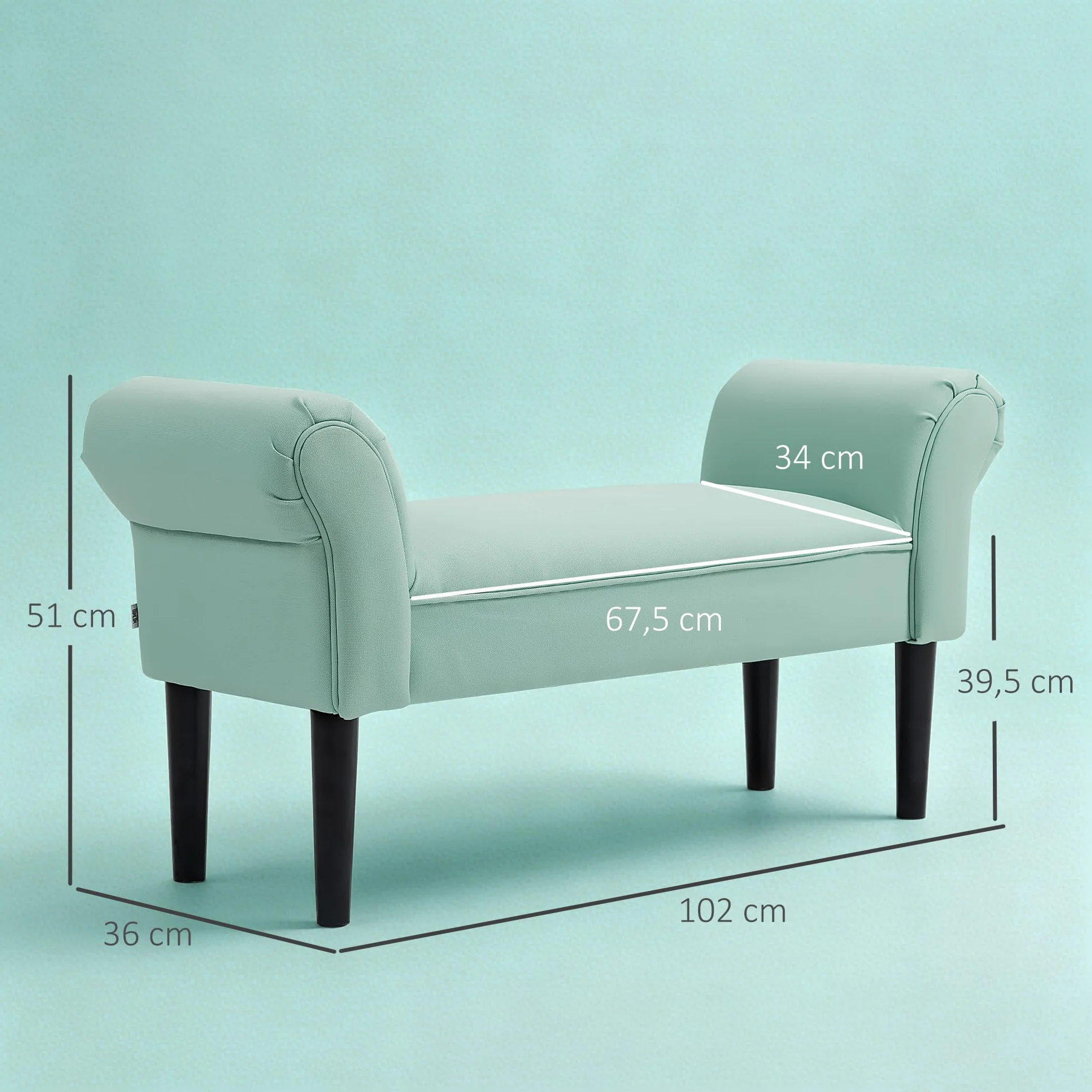 HOMCOM Ławka tapicerowana z materiału żaglowego, podłokietnik, ławka do przedpokoju z drewnianą ramą, ławka na buty do sypialni, salonu, korytarza, 102 x 36 x 51 cm, szaro-biała