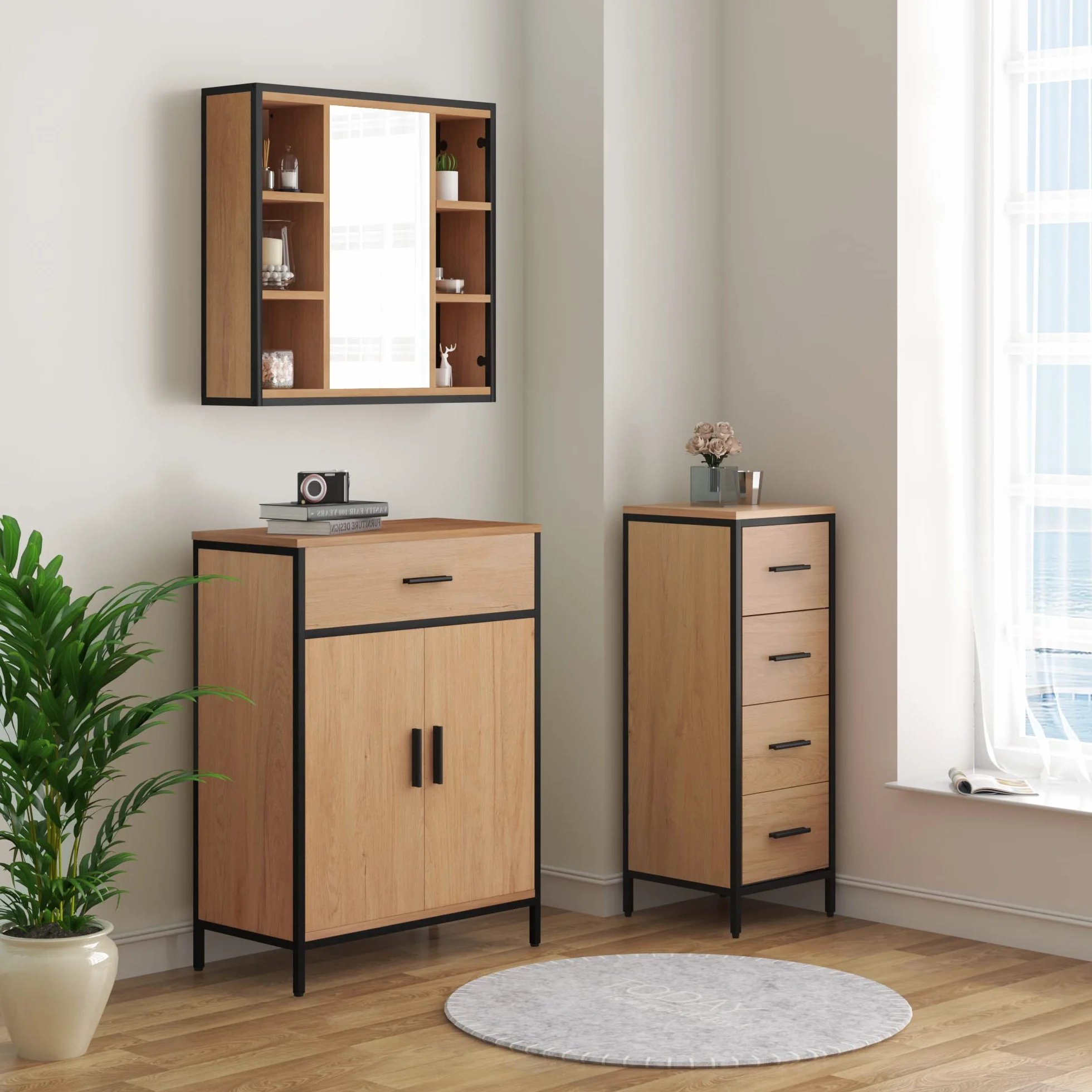 EUGAD Szafka łazienkowa wolnostojąca 60 x 80 x 30 cm z regulowanym regałem
